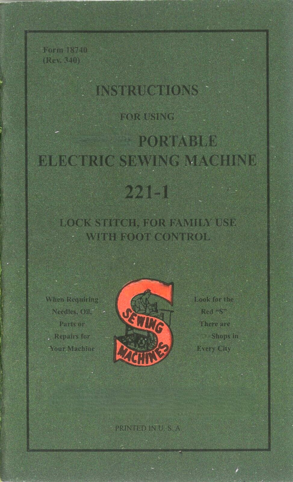 Singer Featherweight 221 221-1 Sewing Machine Owners Manual Feather Weight