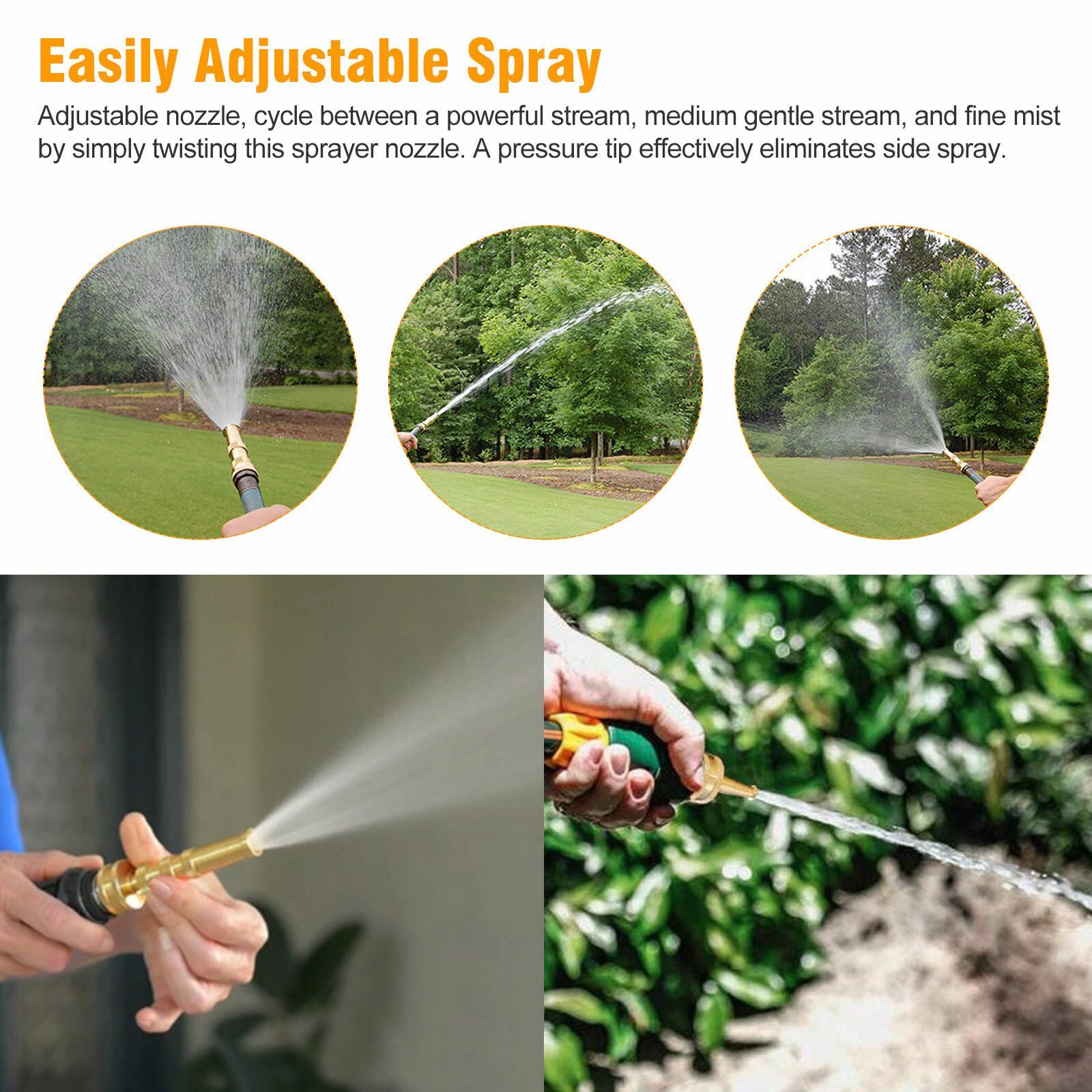 High Pressure Solid Brass Garden Nozzle Heavy Duty Adjustable Twist Water Hose