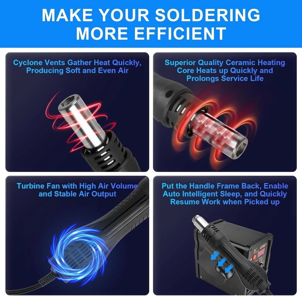 Estacion De Soldadura Estación Calor Pistola Aire Caliente Digital 2 En 1 NUEVO