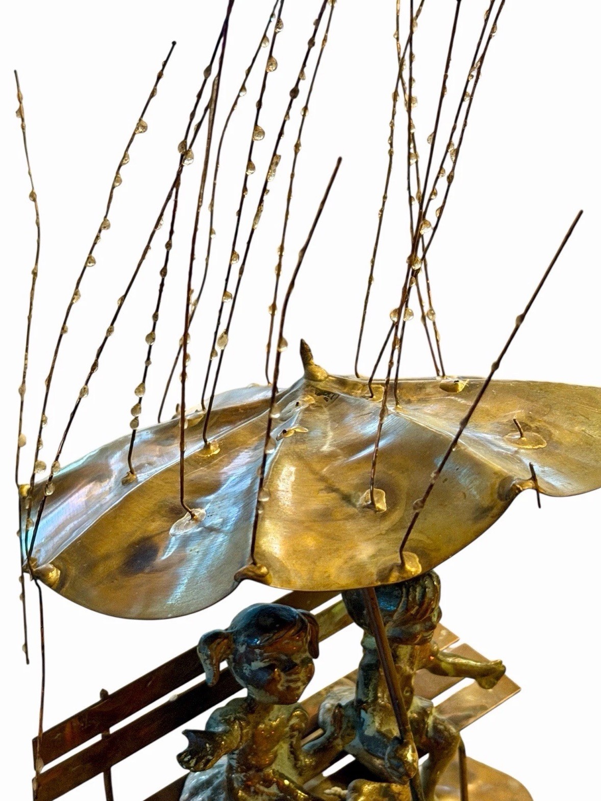 Vintage 1970s Bijan Brass & Copper Figural Rain Drops Sculpture Signed 14”