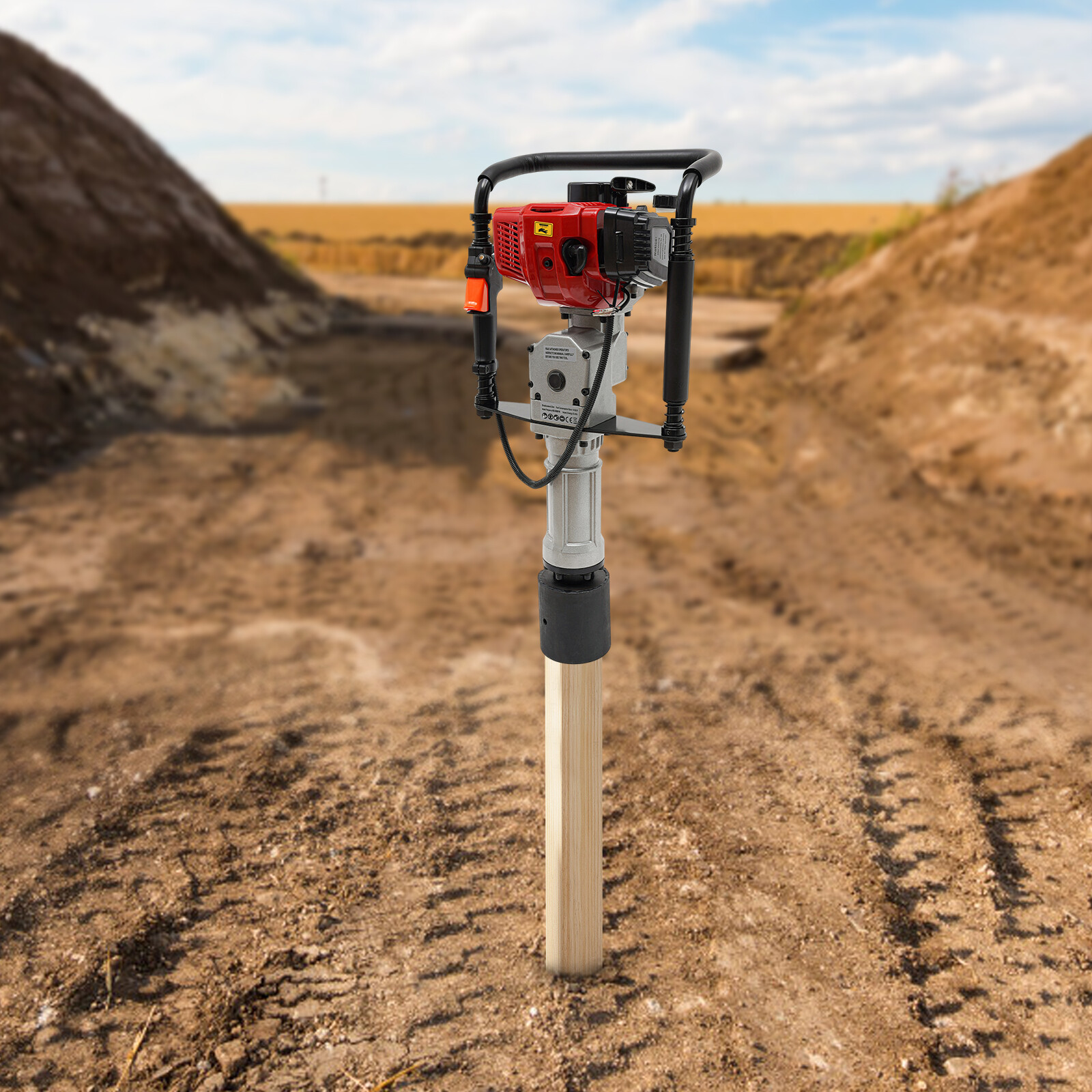 52CC Gas Powered T-Post Driver Fence Farm Push Pile Hand Pull Start Air Cooling