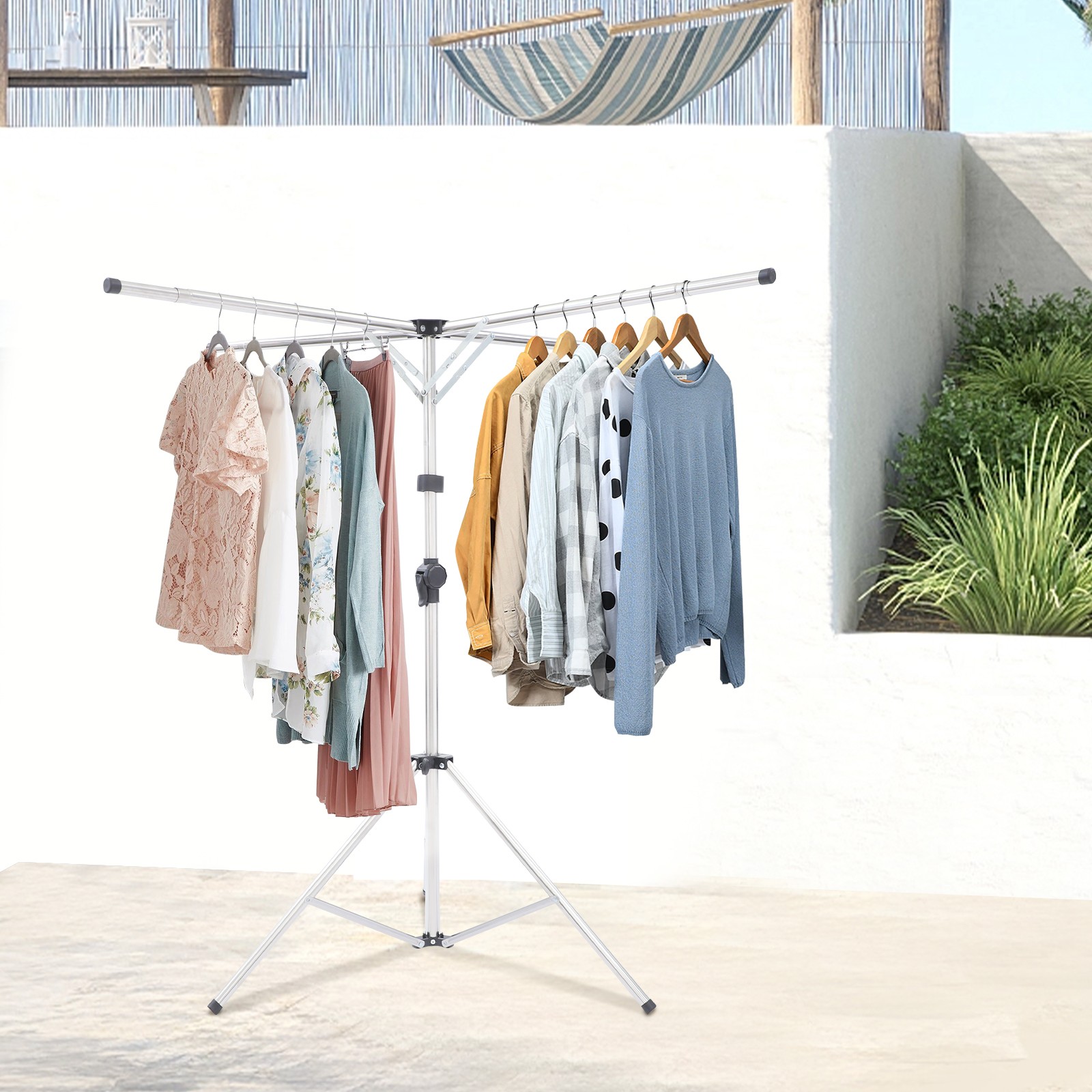 Folding Tripod Clothes Drying Rack Adjustable Clothes Rack X-Shaped Clothes Rack