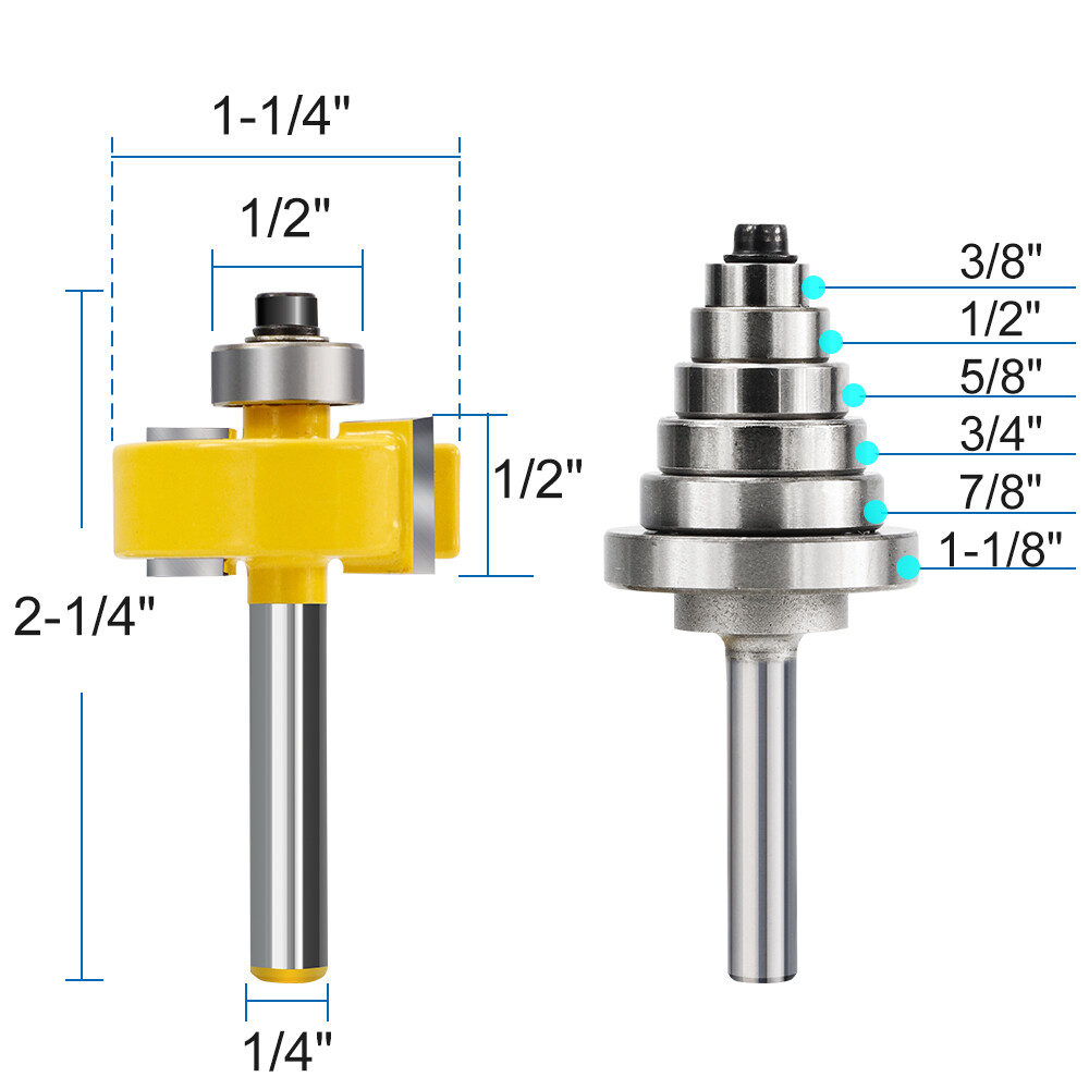 1/4 Inch Shank Rabbet Router Bit Set Interchangeable Bearings Woodworking Cutter