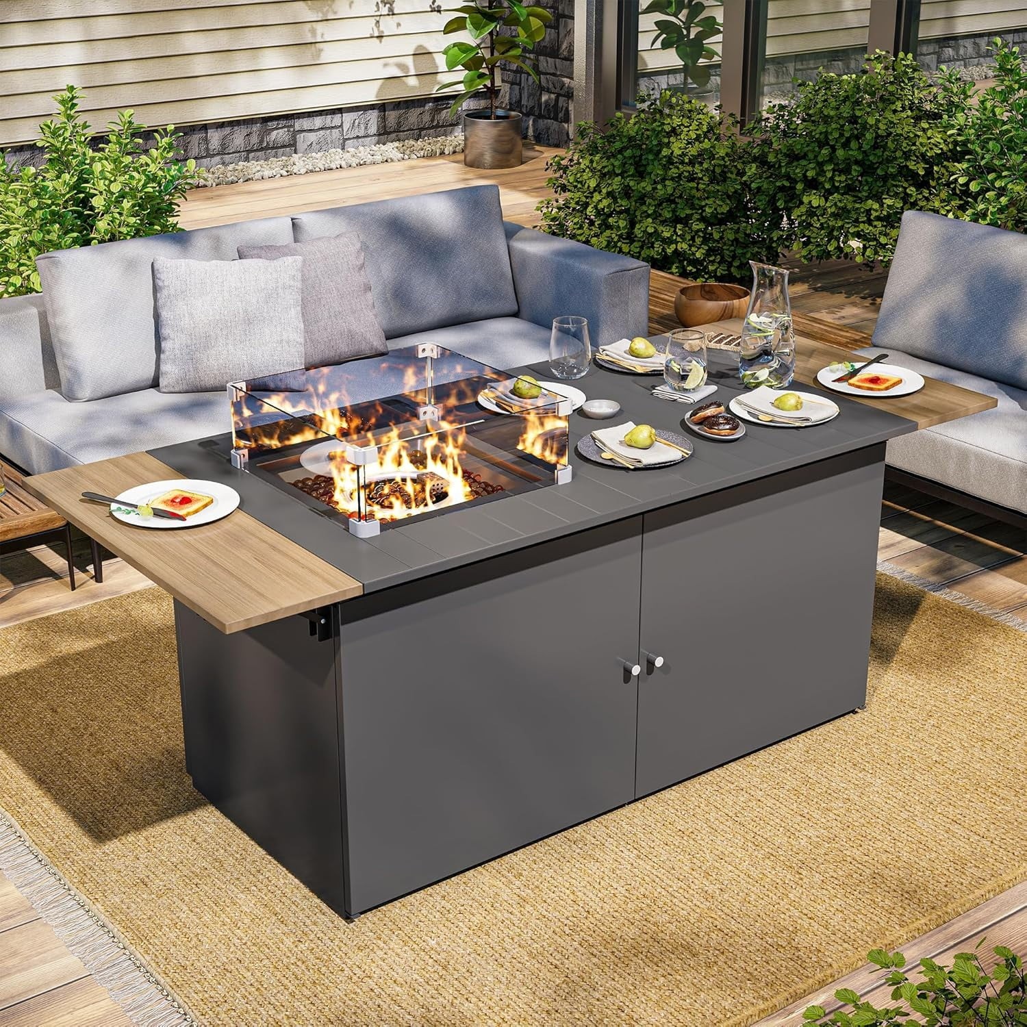 LAUSAINT HOME 64in 50,000 BTU Gas Fire Pit Table for Outside Patio, Propane