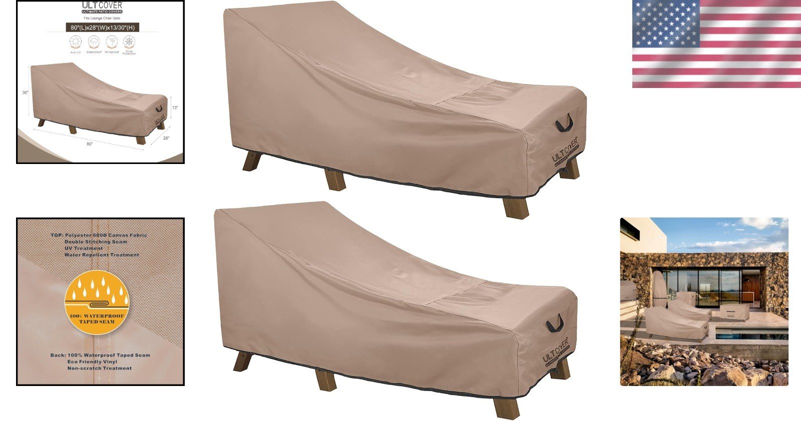 Durable Waterproof Outdoor Lounge Chair Cover - 80L x 28W, Perfect Protection