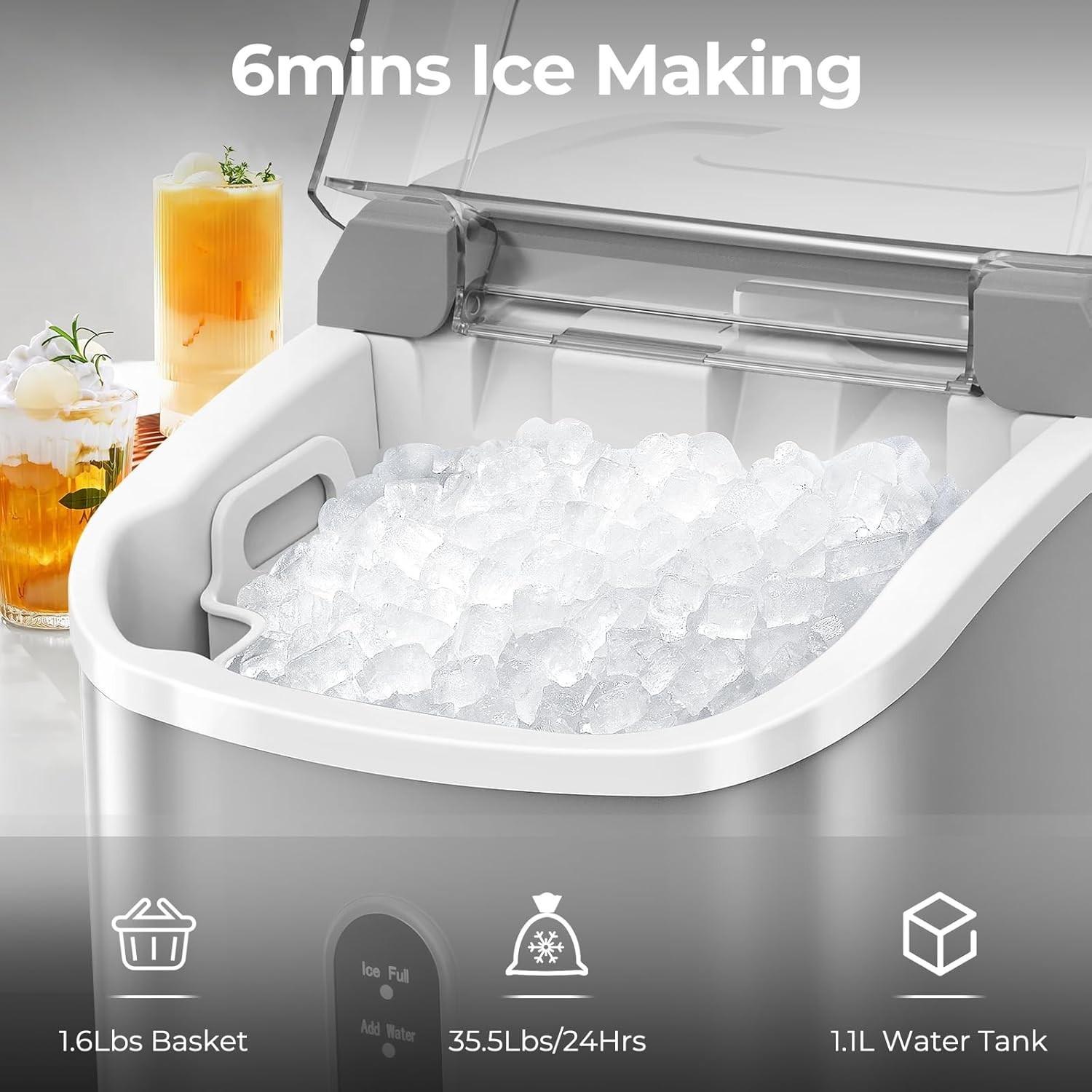 Nugget Ice Maker Countertop, 35.5Lbs/24Hrs Chewable Sonic Ice Machine