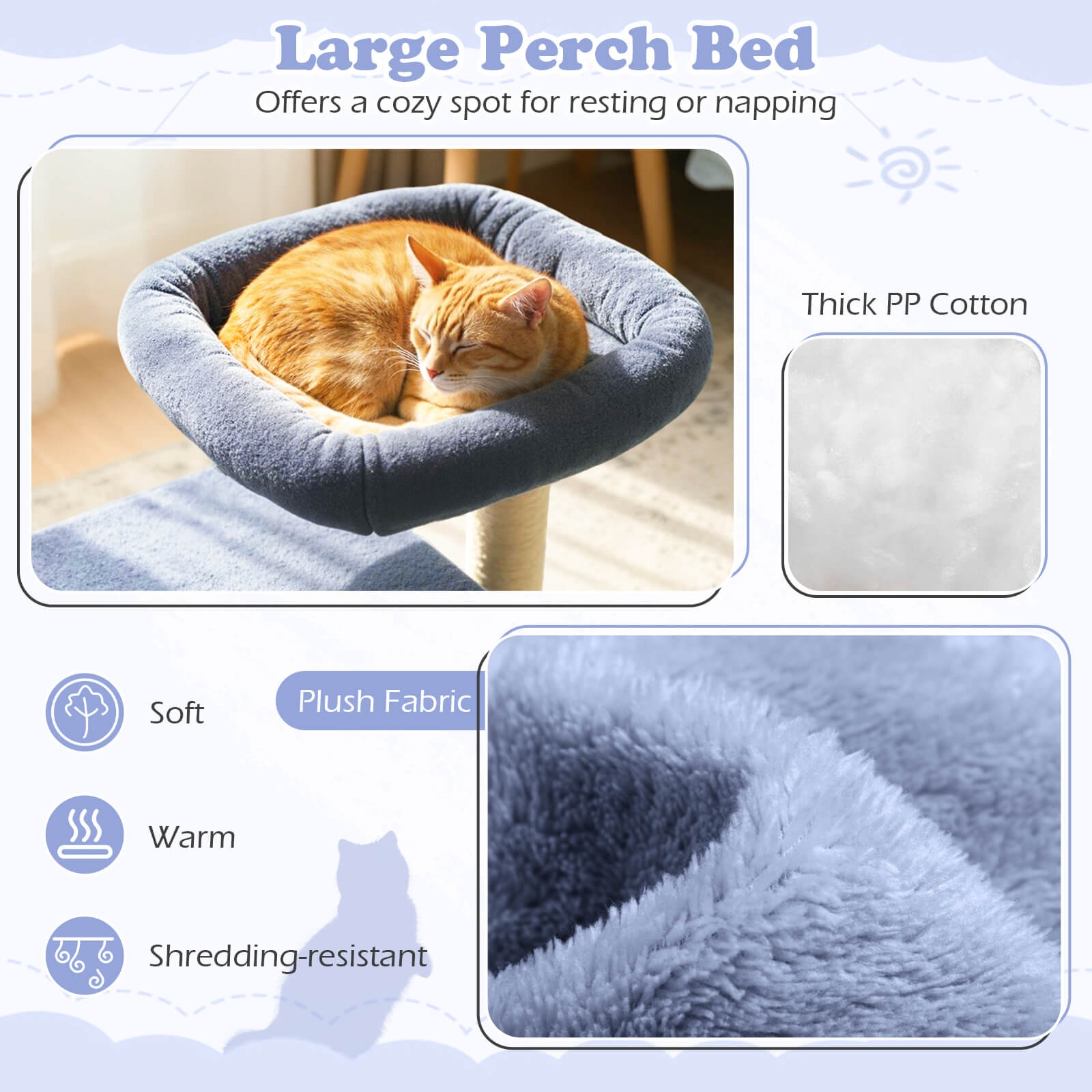 19.5” Small Cat Tree w/Large Padded Plush Perch Condo Sisal Scratching Posts