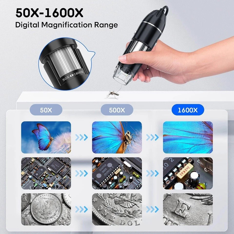 1600x Zoom 8 LED HD USB Microscope Digital Magnifier Endoscope Video Camera US