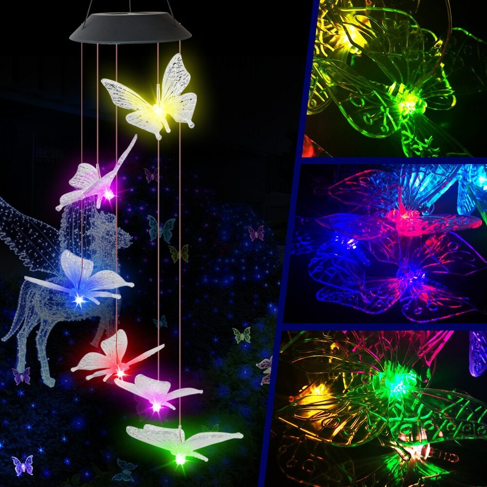 Color-Changing Outdoor LED Solar Powered Wind Chime Lights Yard Garden Decor US