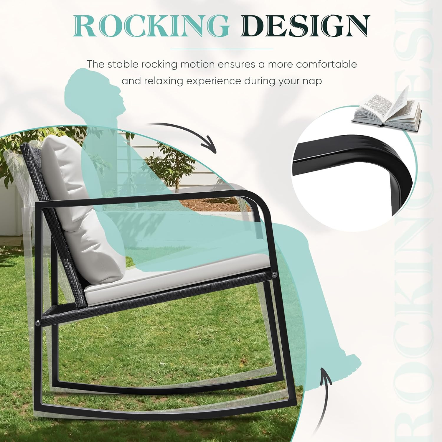 3 Pieces Rocking Wicker Bistro Set, Patio Outdoor Furniture Conversation Sets wi