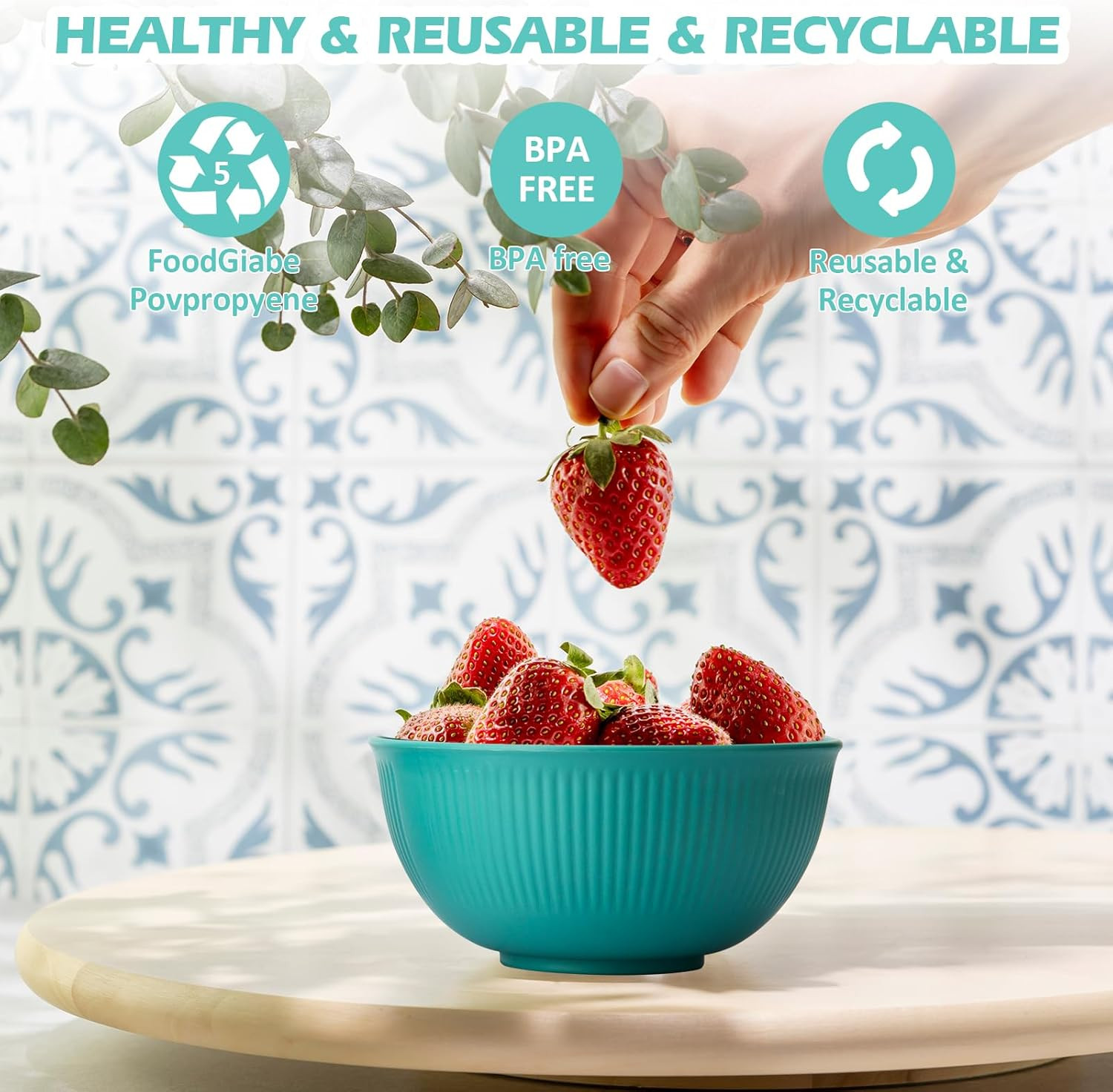 Unbreakable Cereal Bowls 24 oz, Plastic Reusable Light Weight Bowl, Set of 6,Lig