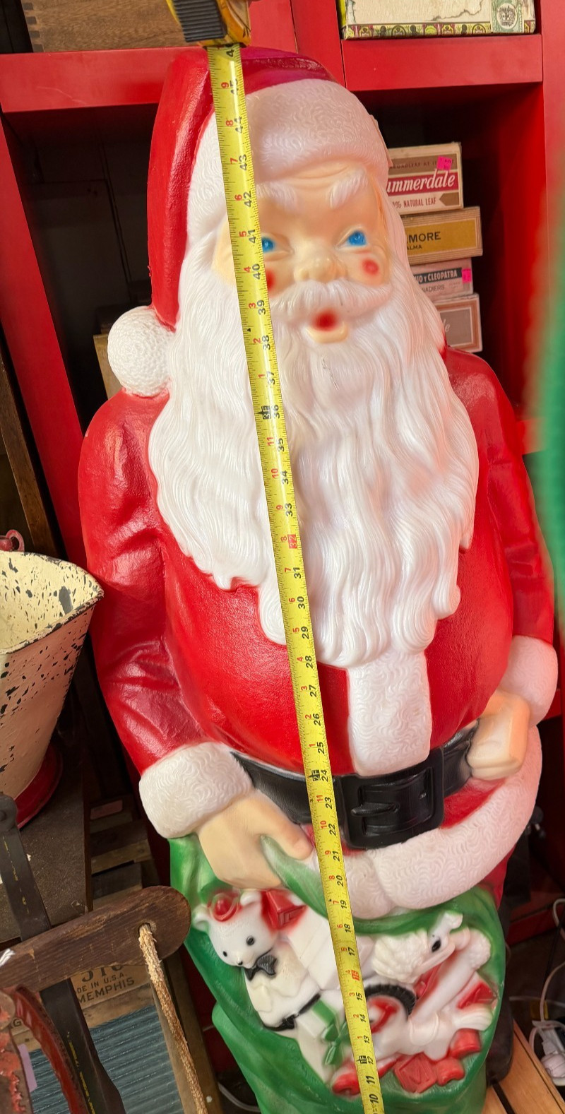 Vintage Empire Santa Claus Christmas Blow Mold Light Up Green PresentToy Bag 46”