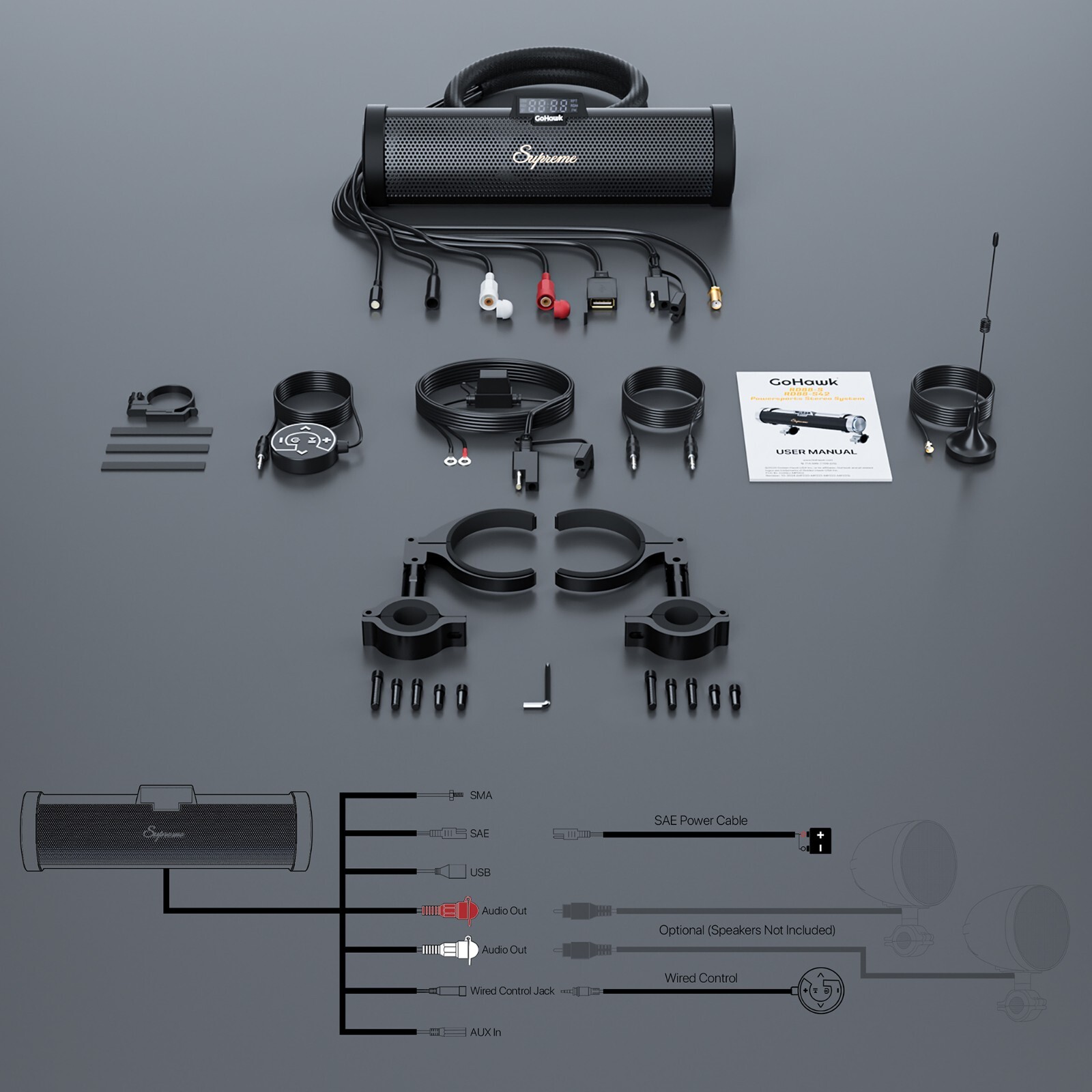 Waterproof Bluetooth Motorcycle Stereo 6 Speaker Soundbar Audio Radio MP3 System