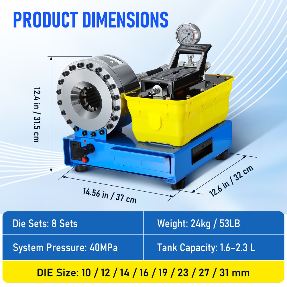 Pneumatic Hydraulic Hose Crimper High Pressure Hose Clamping Machine 40Mpa 8 Die