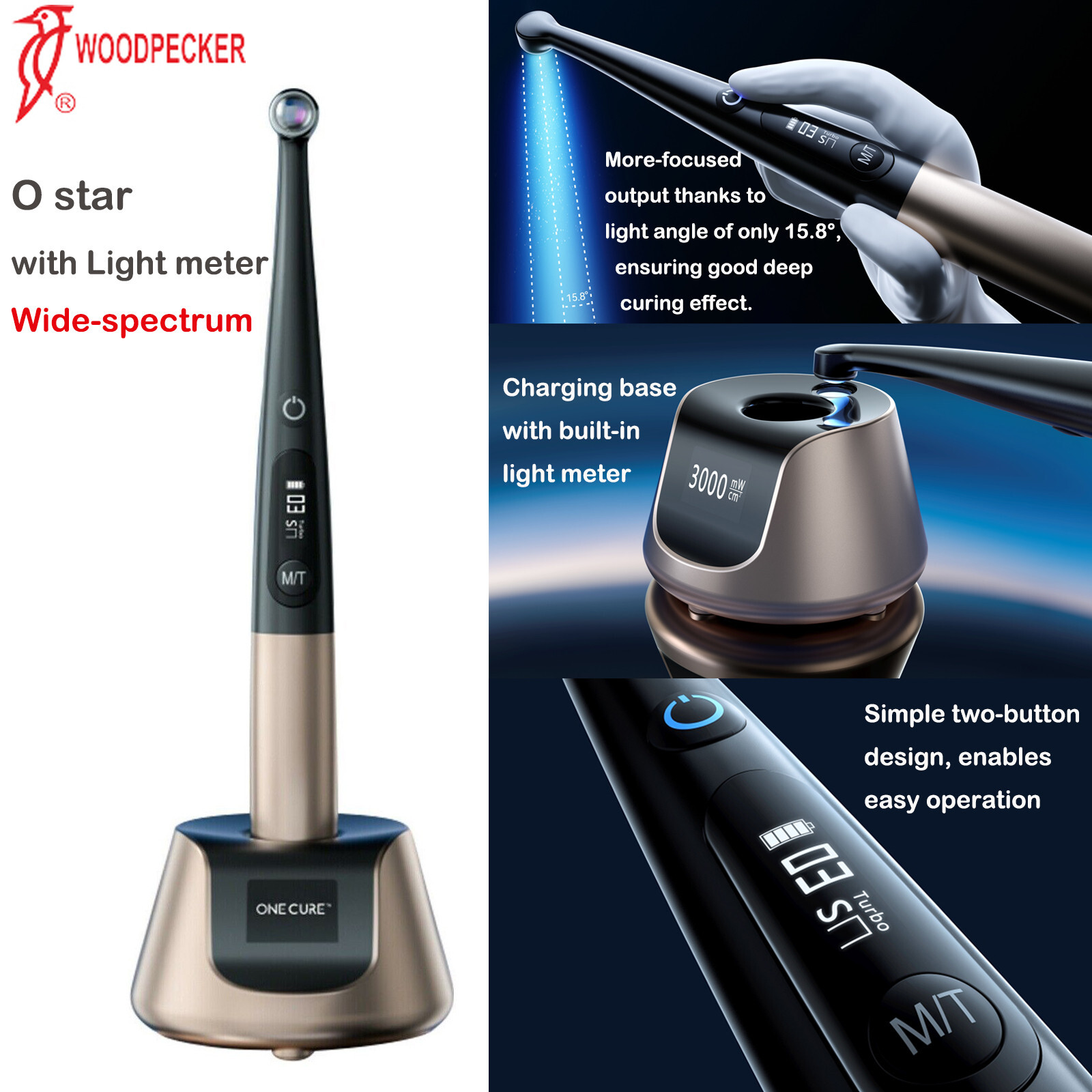 Woodpecker Dental O-Star Curing Light 1 Sec Curing 3000mw w/Light Meter 7 Models