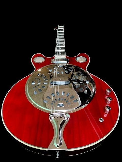 NEW CUSTOM ACOUSTIC/ELECTRIC RESONATOR GUITAR - CANDY RED LACQUER W/ GIG BAG