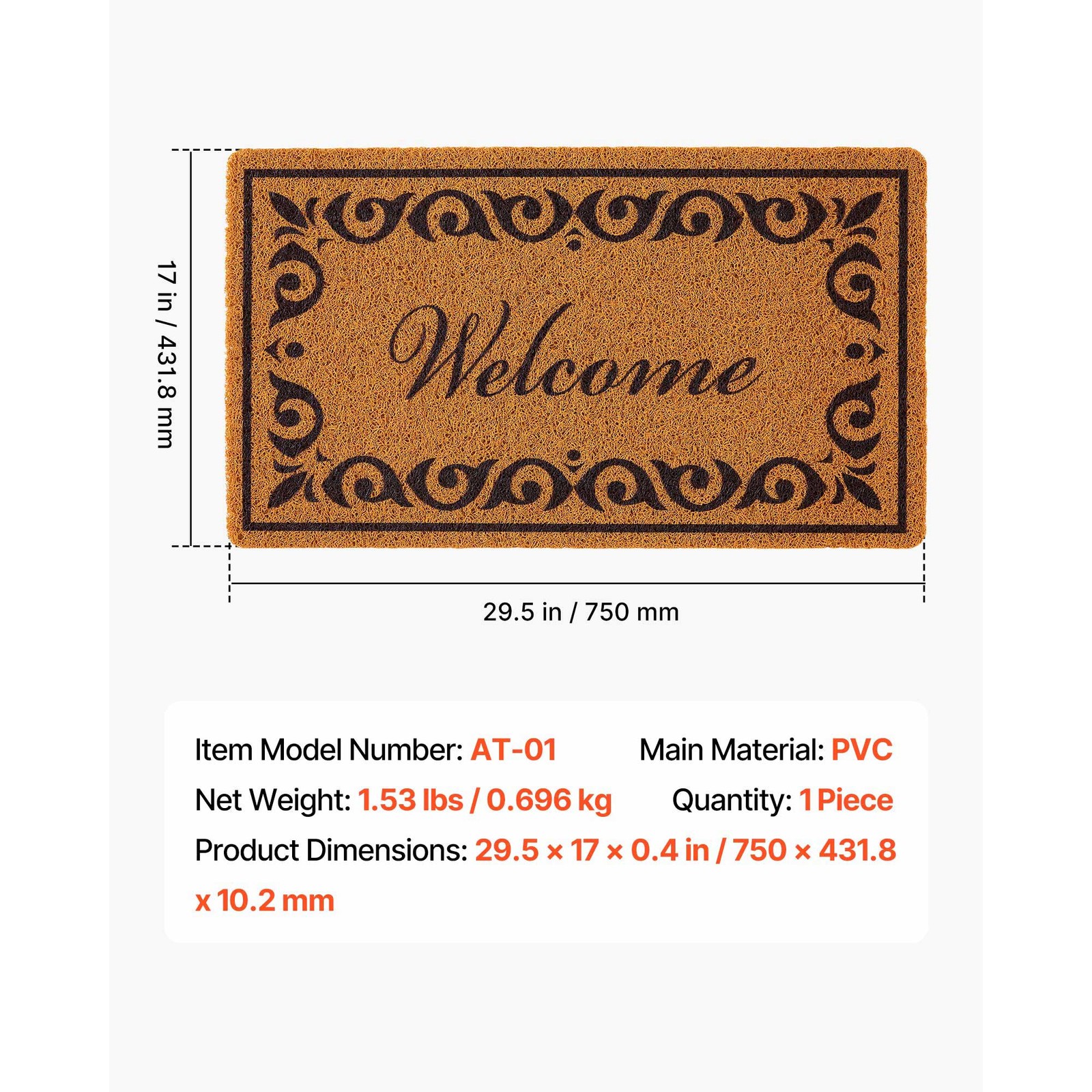 Uimoso Faux Coir Welcome Mat with Non-Slip Backing for Outdoor Entryways