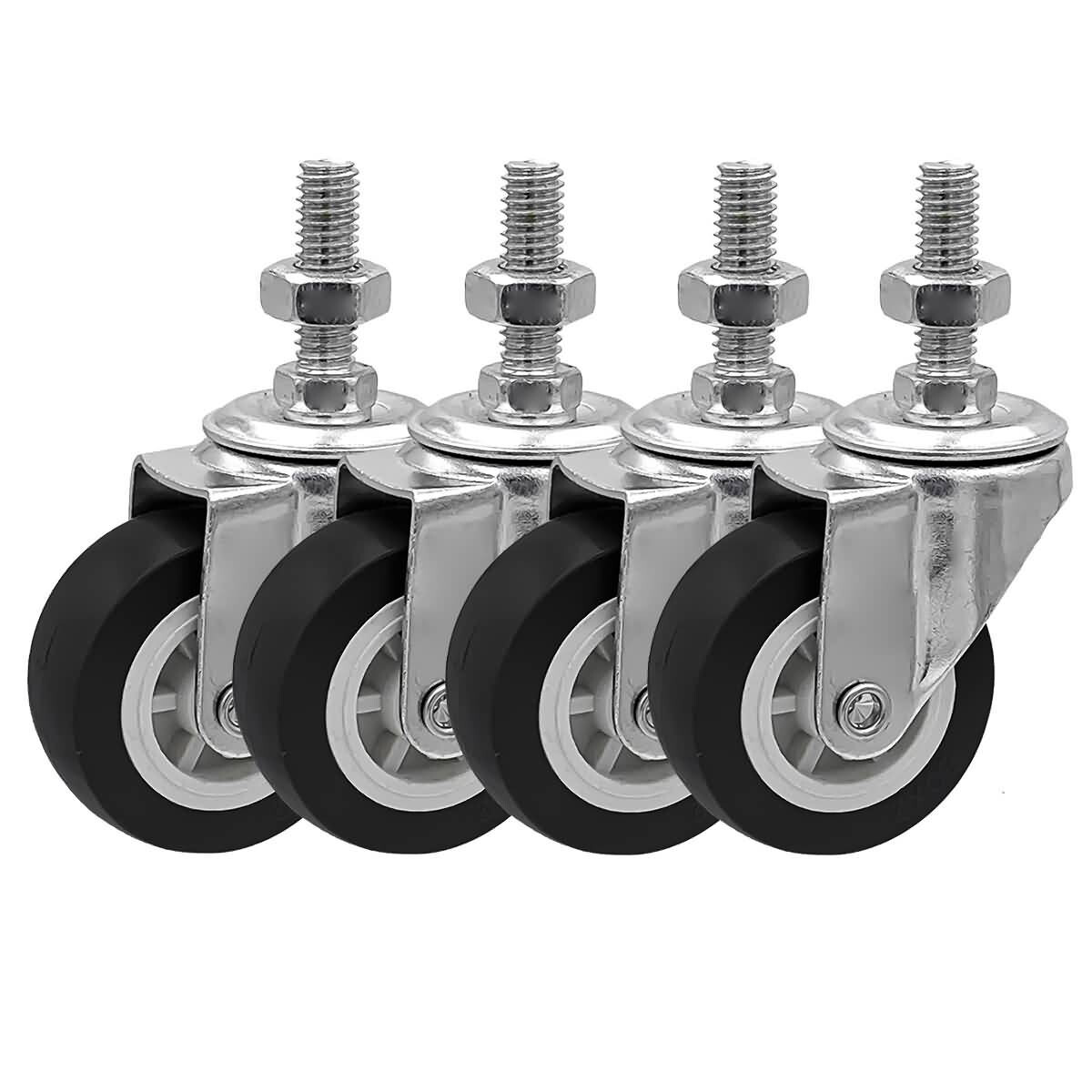 4 Pack 2 Inch Stem Caster Swivel Black Polyurethane Caster Wheels