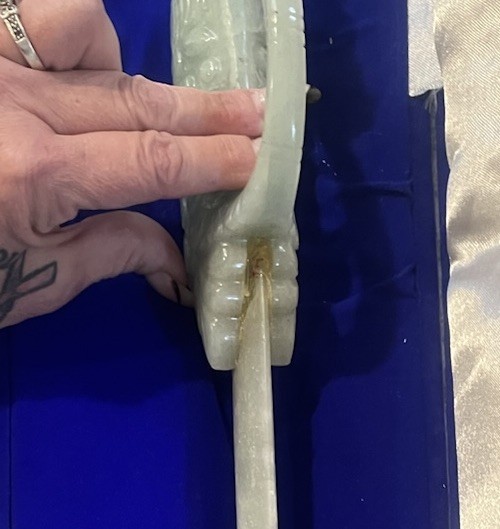 Carved jade horse hilt dagger with meticulously sculpted 18”long