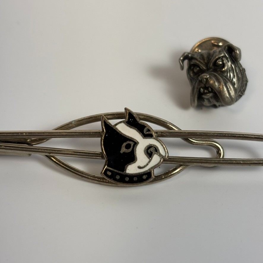 Vintage Tie Bar Clip Enamel Pit Bull with Spiked Collar Bulldog Pin Silver Tone