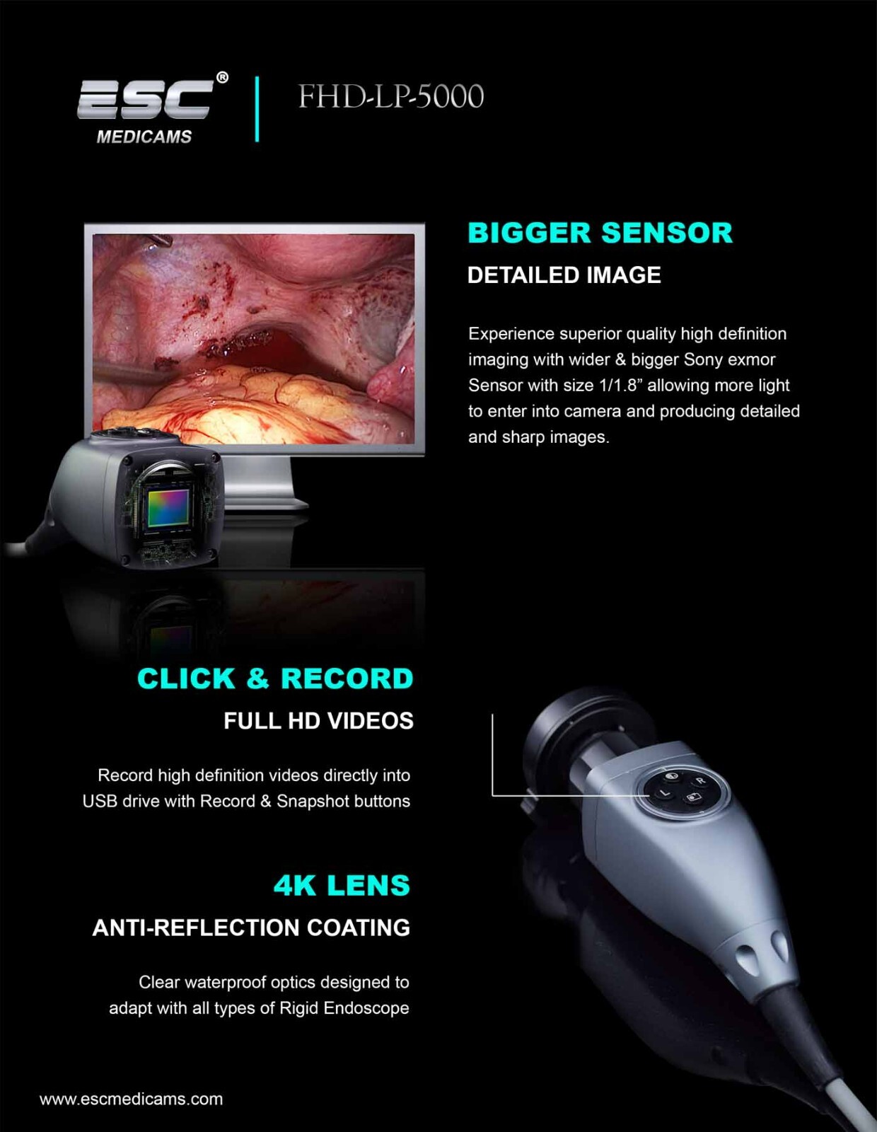 Full HD Endoscopy Laparoscopic Camera for Storz Stryker Medical Rigid Endoscope