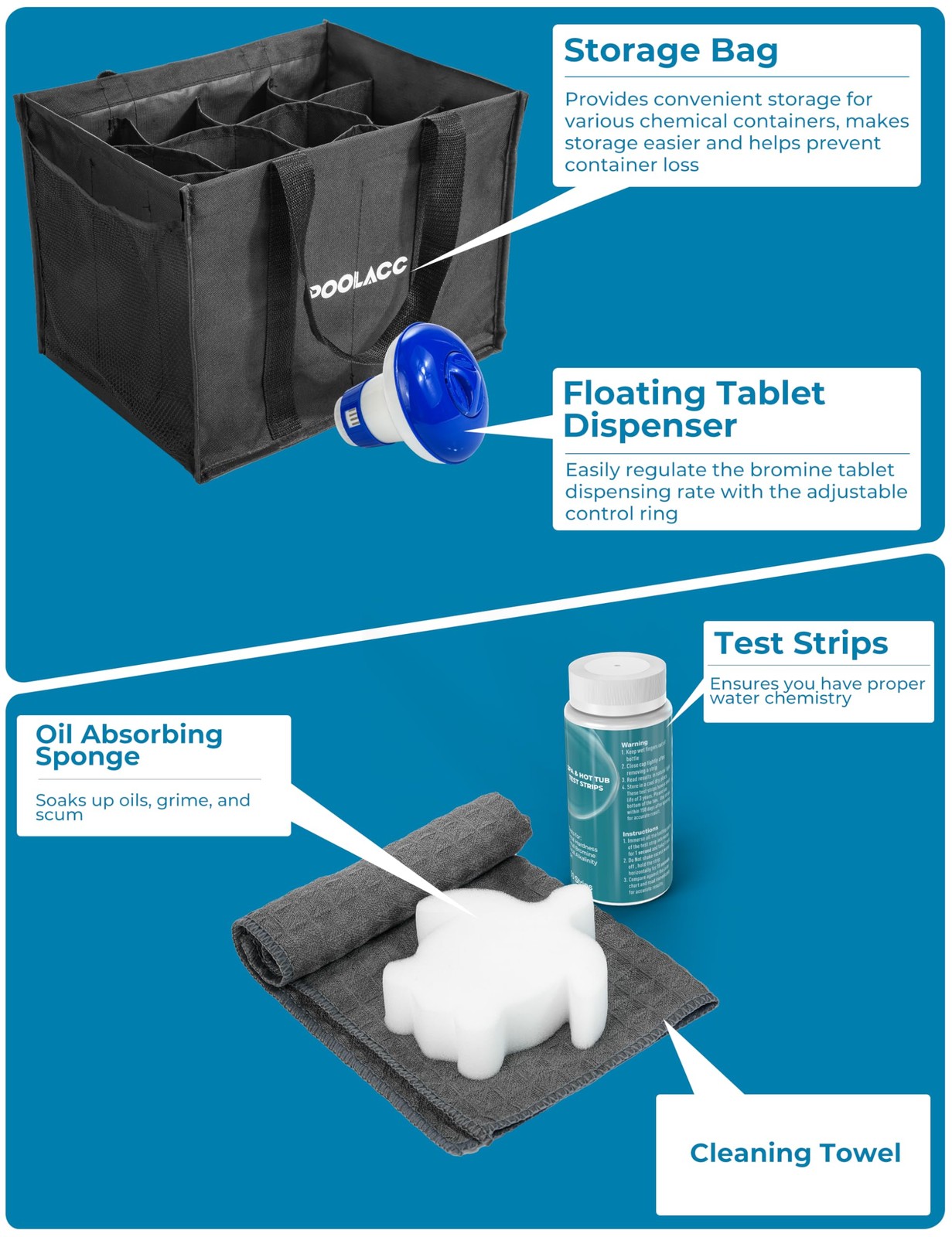 Hot Tub Starter Kit 50 Test Strips Dispenser Spa Maintenance Set Extra-Capacity