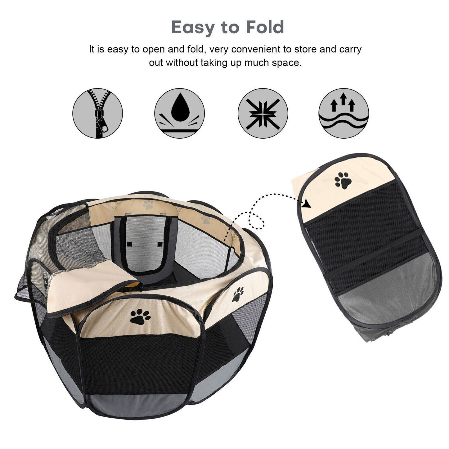 Portable Pet Playpen Dog Puppy Exercise Pen Foldable Indoor Outdoor w/ Mesh