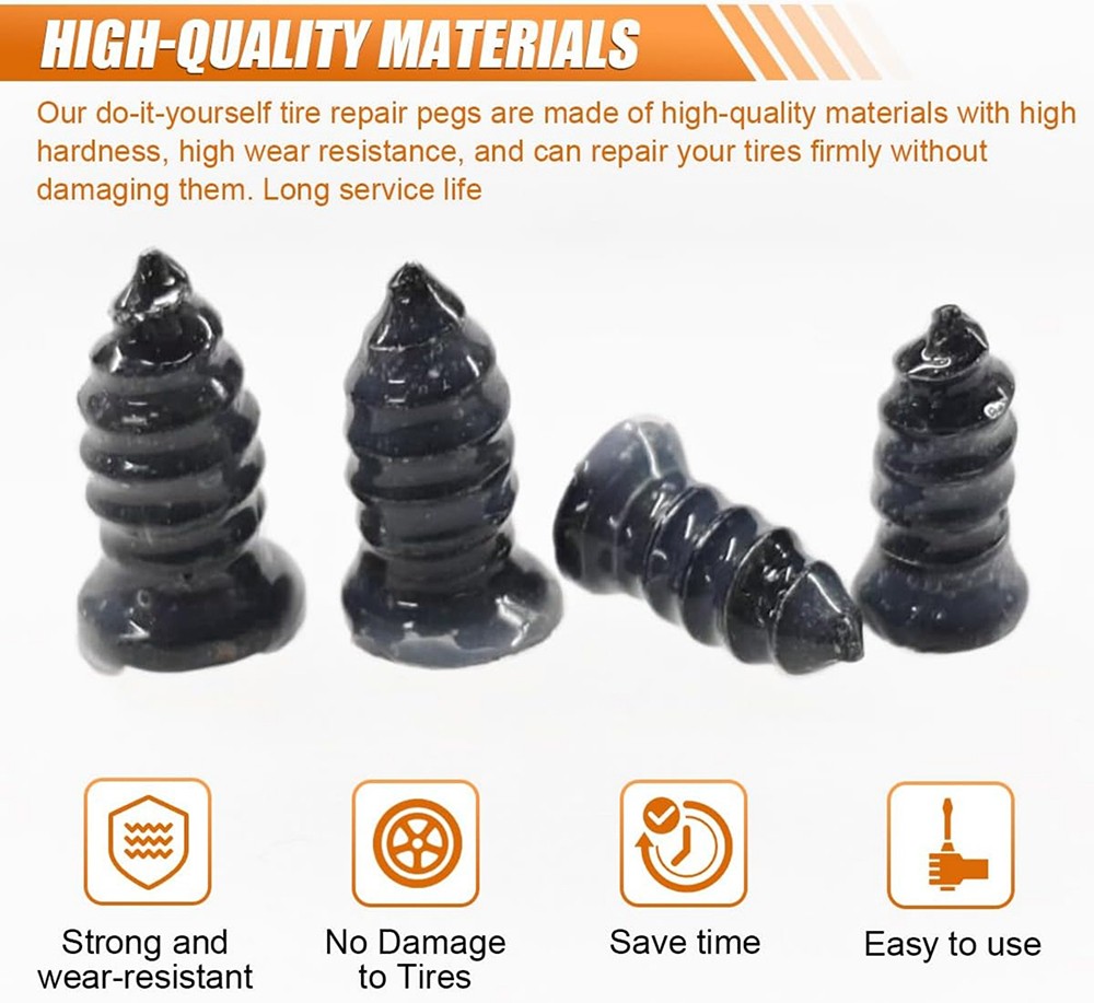 60PCS Tire Repair Screws Kit With Screwdriver 3 Sizes Rubber Plugs Flat Tires