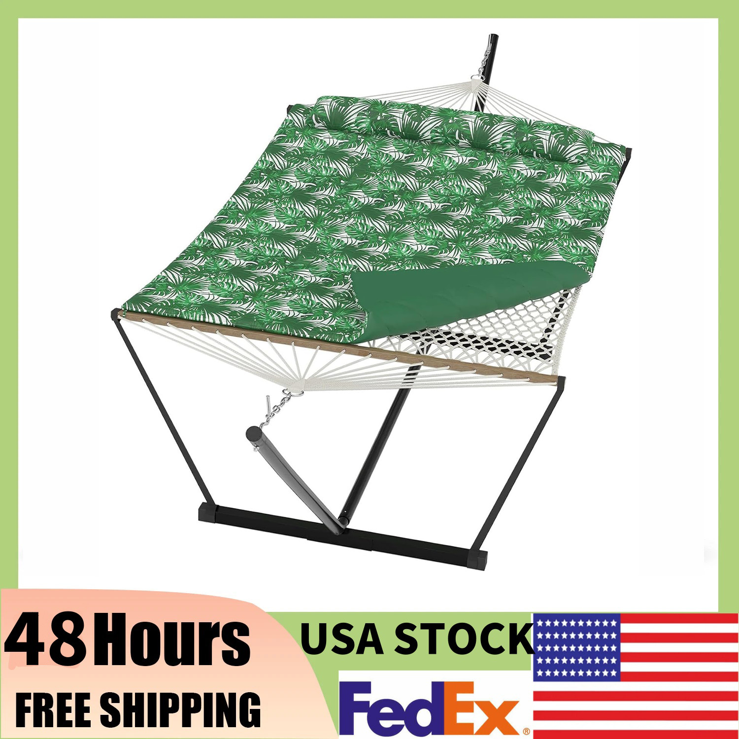 450Lb Portable Double Hammock with Stand for 2 Person W/Steel Stand for Backyard