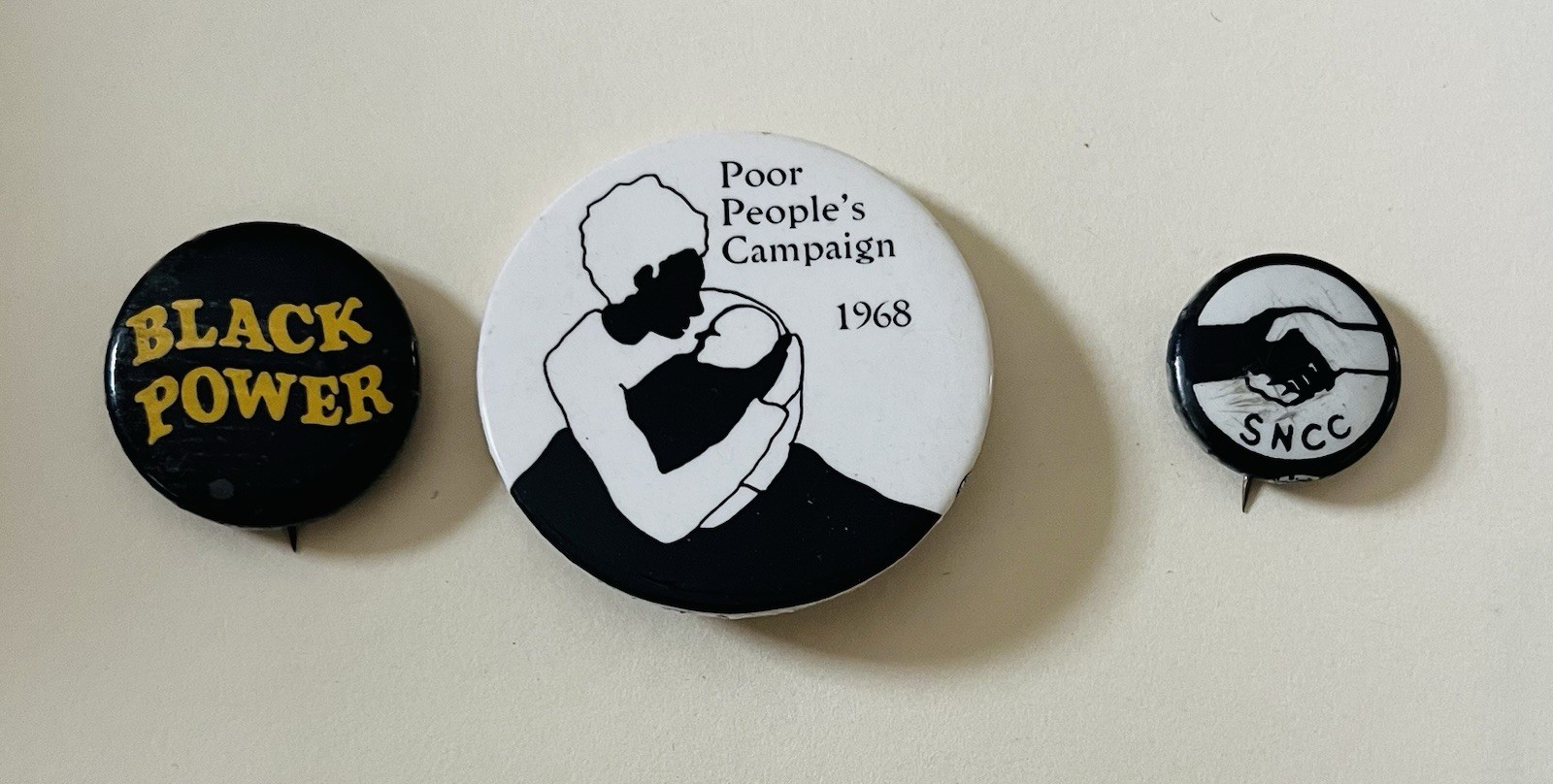 3 1960s Civil Rights Buttons: SNCC, Black Panthers & Poor People’s Campaign