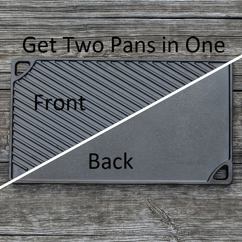 Seasoned Cast Iron Reversible Grill/Griddle, 19.00 x 9.50 Inches, Black