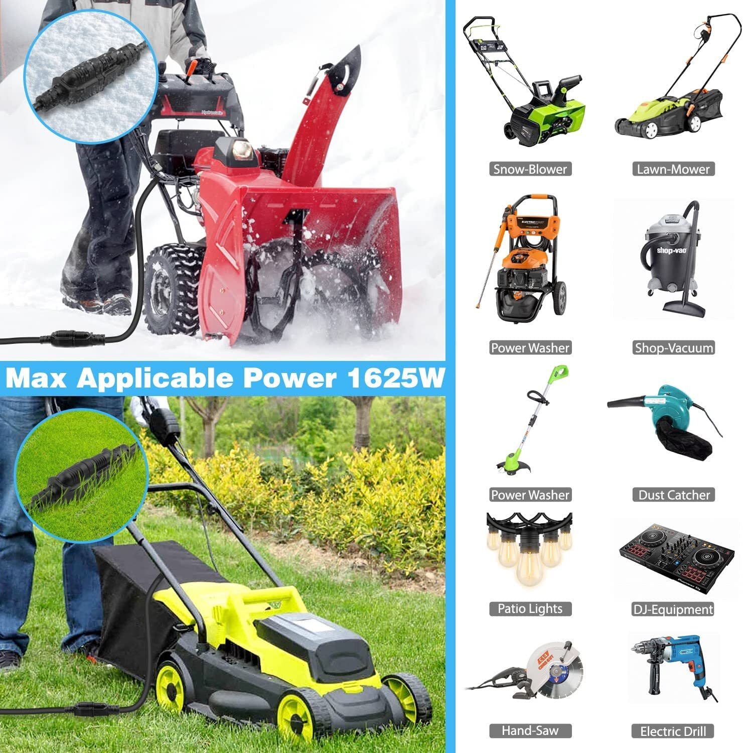 10/25/50/100 FT Heavy Duty Extension Power Cord Electrical Cable Indoor Outdoor