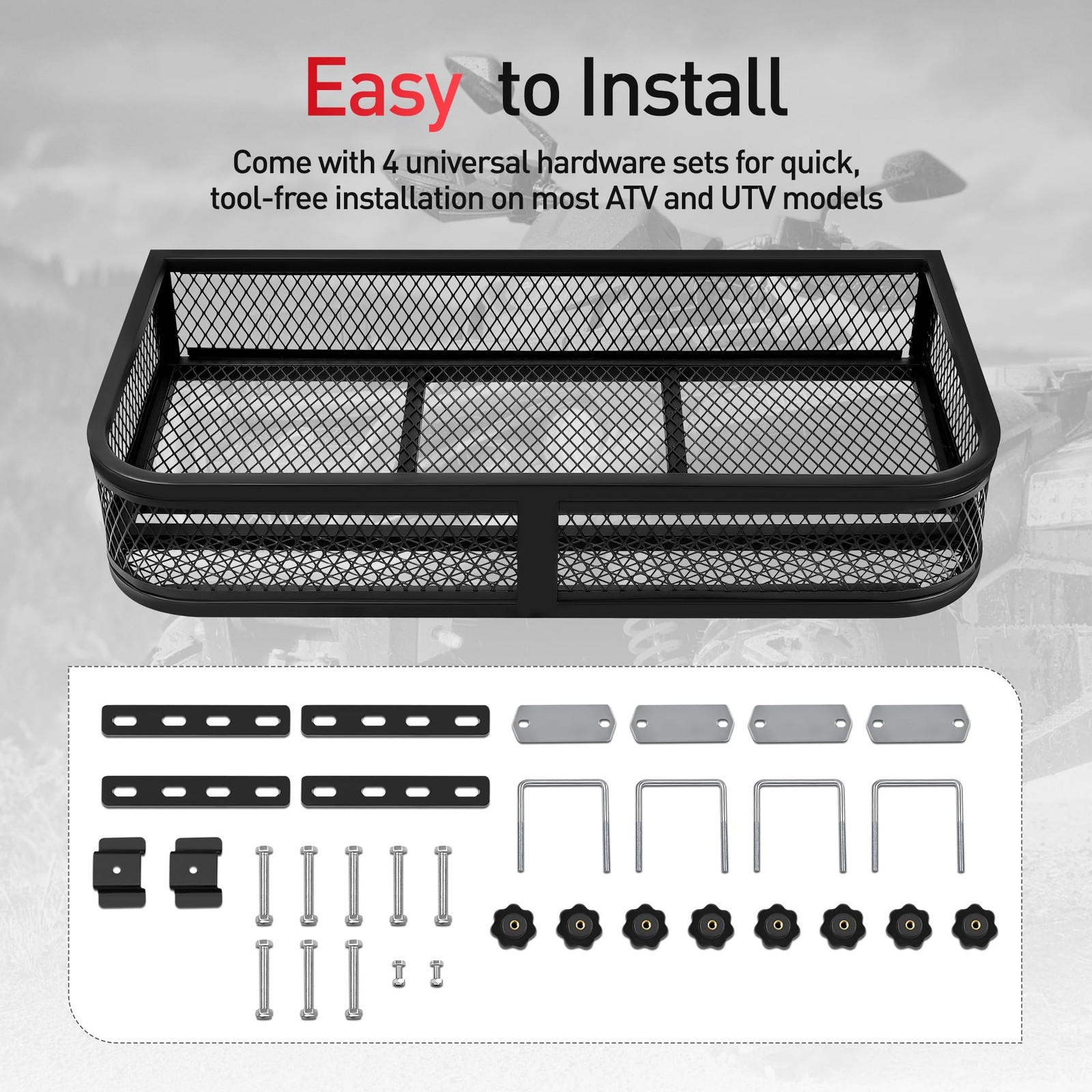 Heavy Duty ATV Front Cargo Basket Steel Mesh Rack 36x17.3 Inch Universal Fit