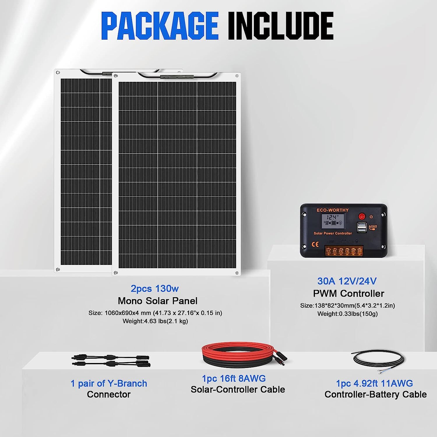 100W 300W Watt 12V Portable Flexible Solar Panel Kit RV Camping Off-Grid Rooftop