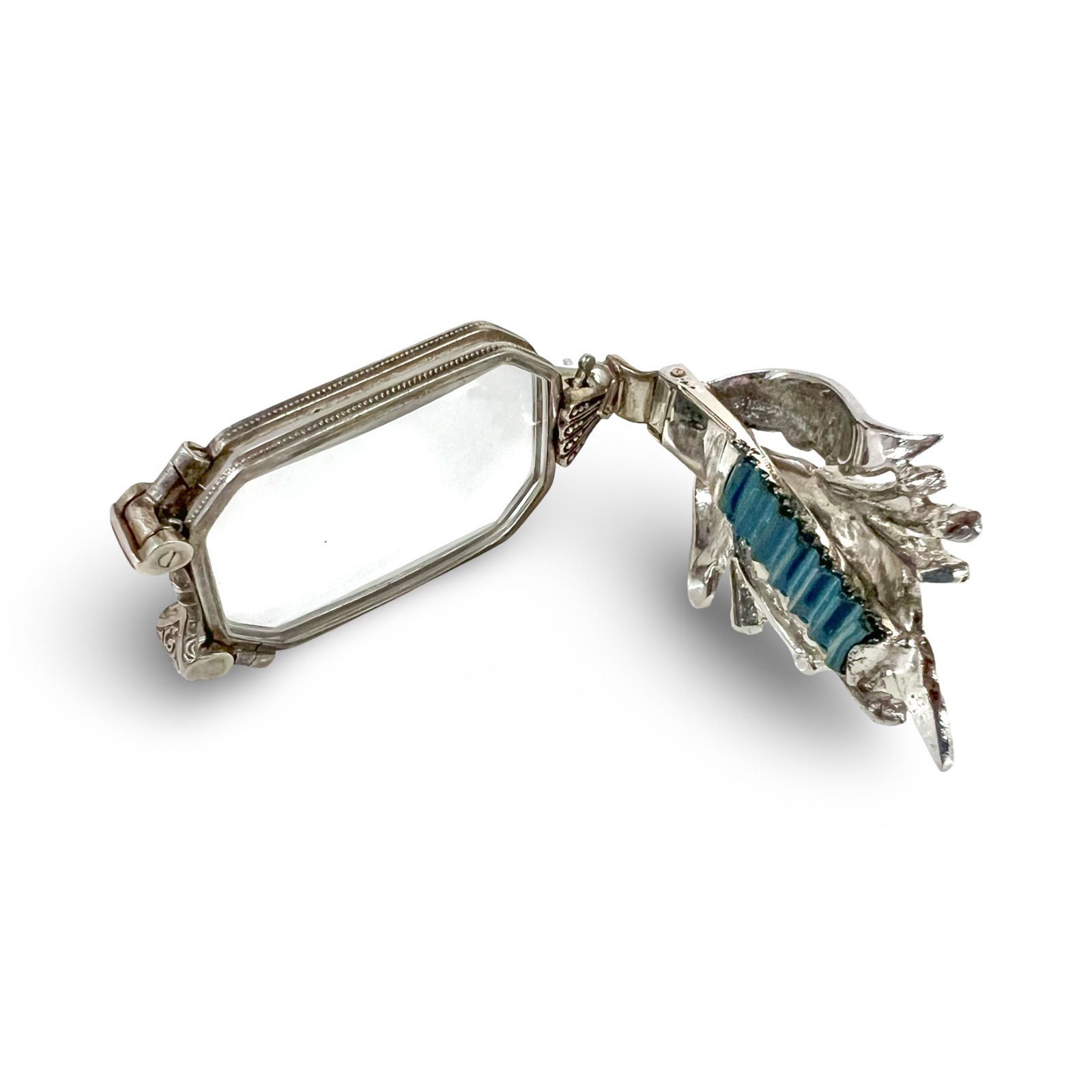 West German 835 Silver Marcasite Folding Lorgnette c1950-60