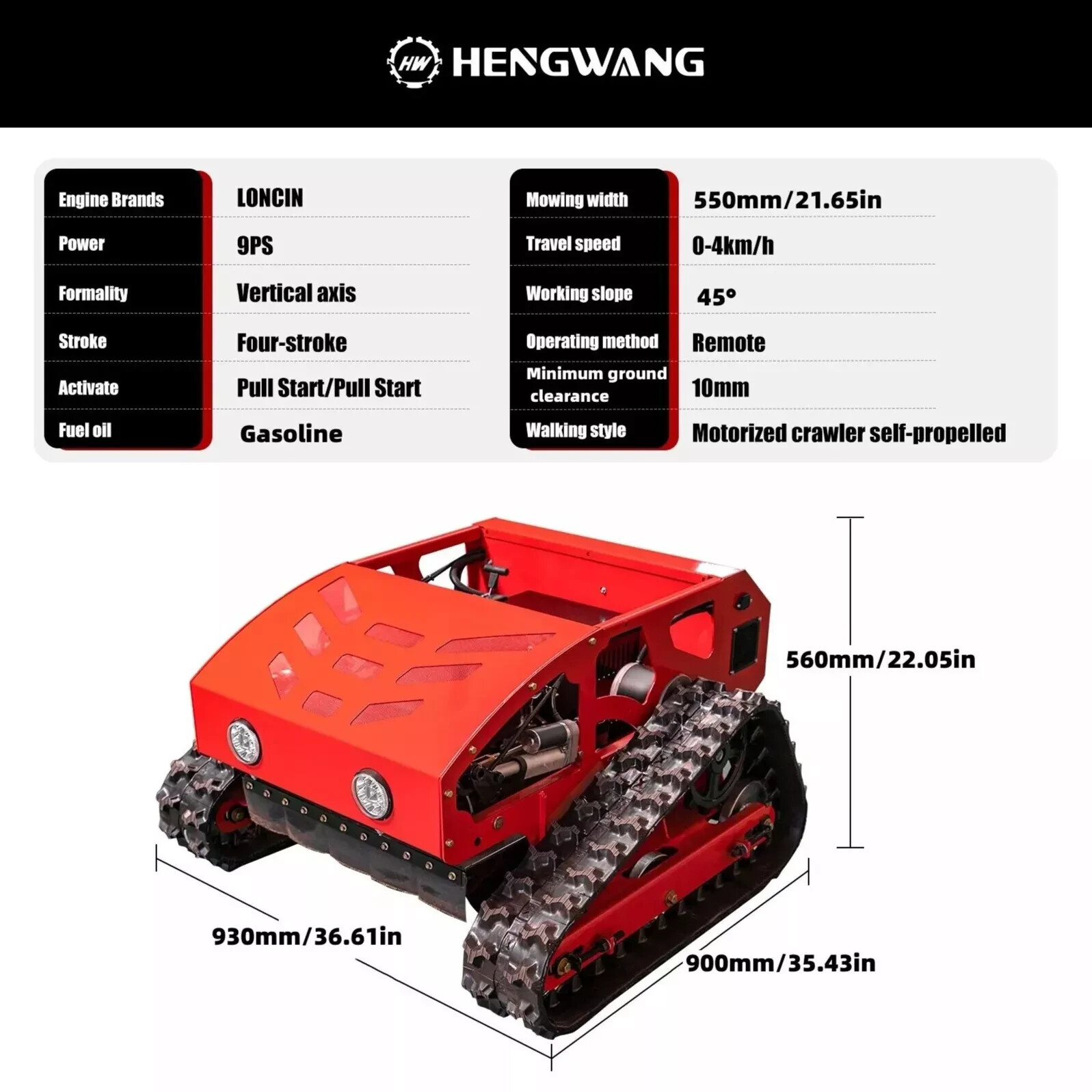 Remote control automatic lawn mower 9hp 45° climbing adjustable mowing height