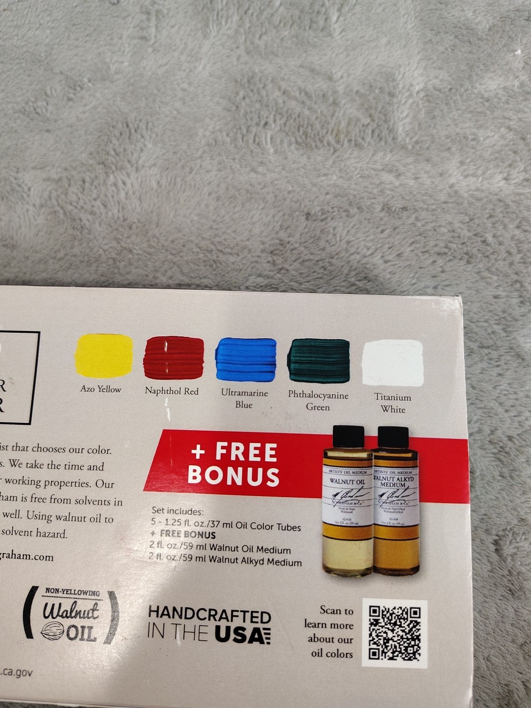 M Graham & Co. Oil Paints Set Of 5 Basic Colors And Walnut Mediums New