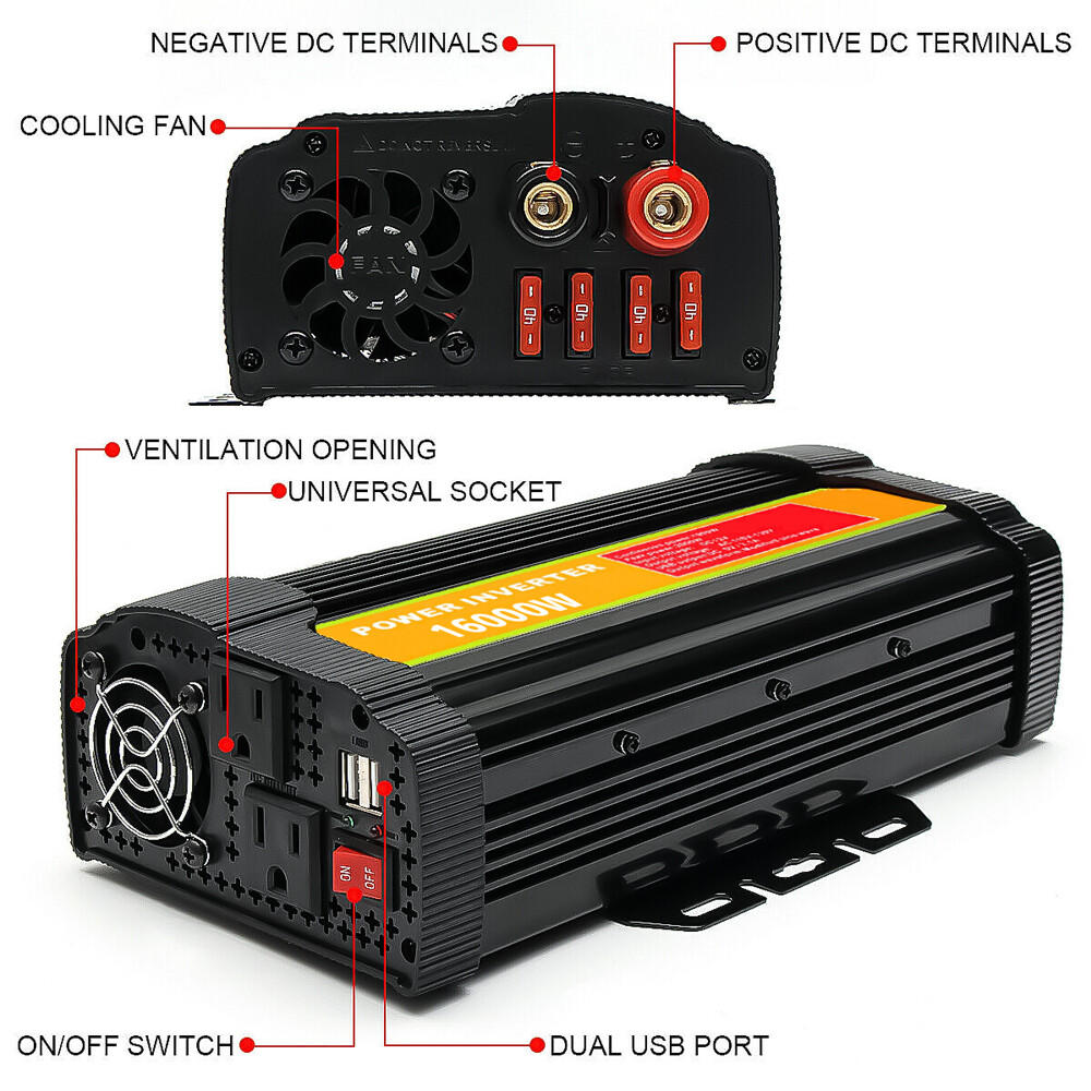 16000W Car Power Inverter DC 12V To AC 110V Pure Sine Wave Solar Converter LCD