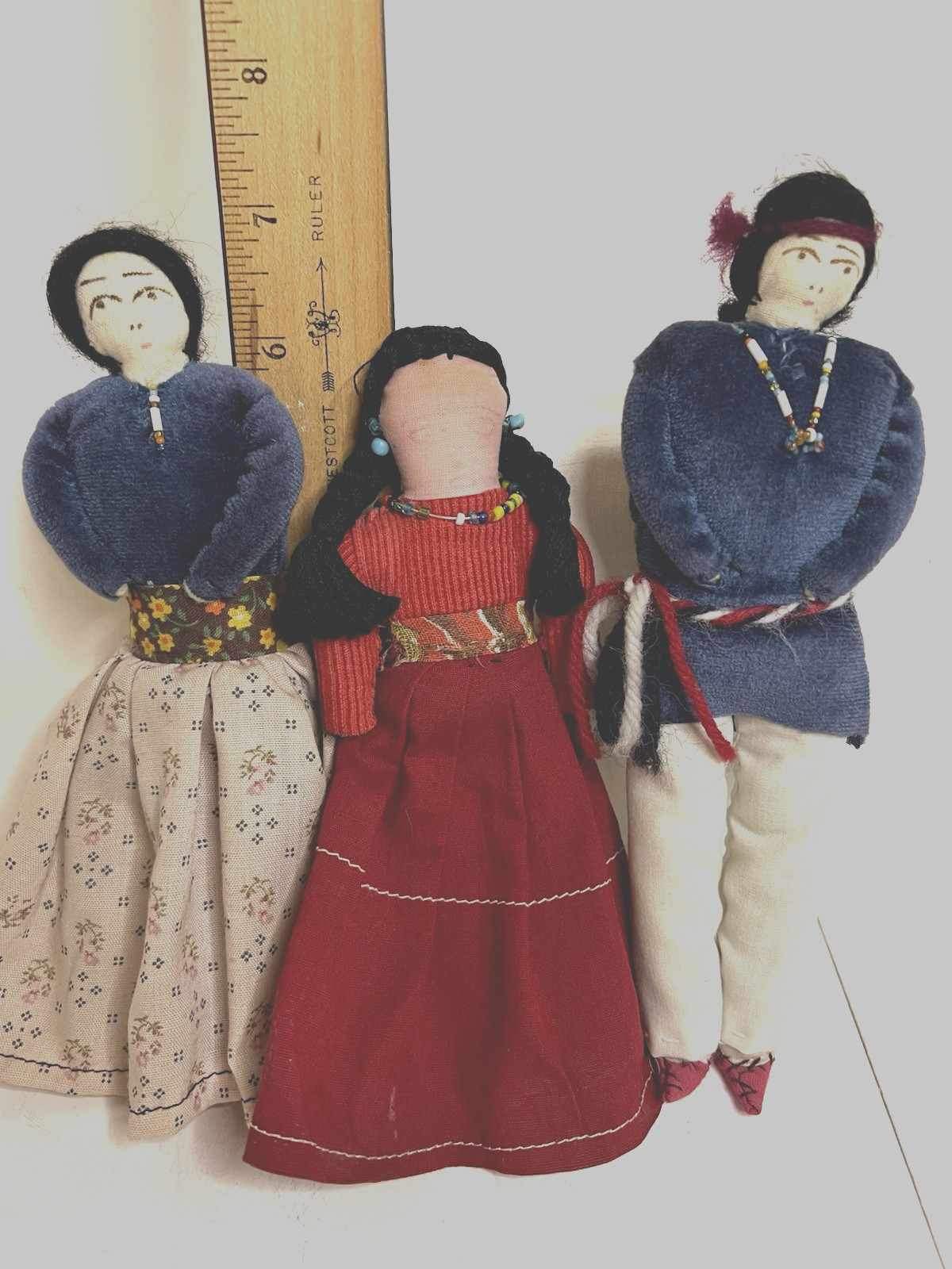 3 Vintage Navajo Fabric Doll Family Handmade Native American Man Woman Child