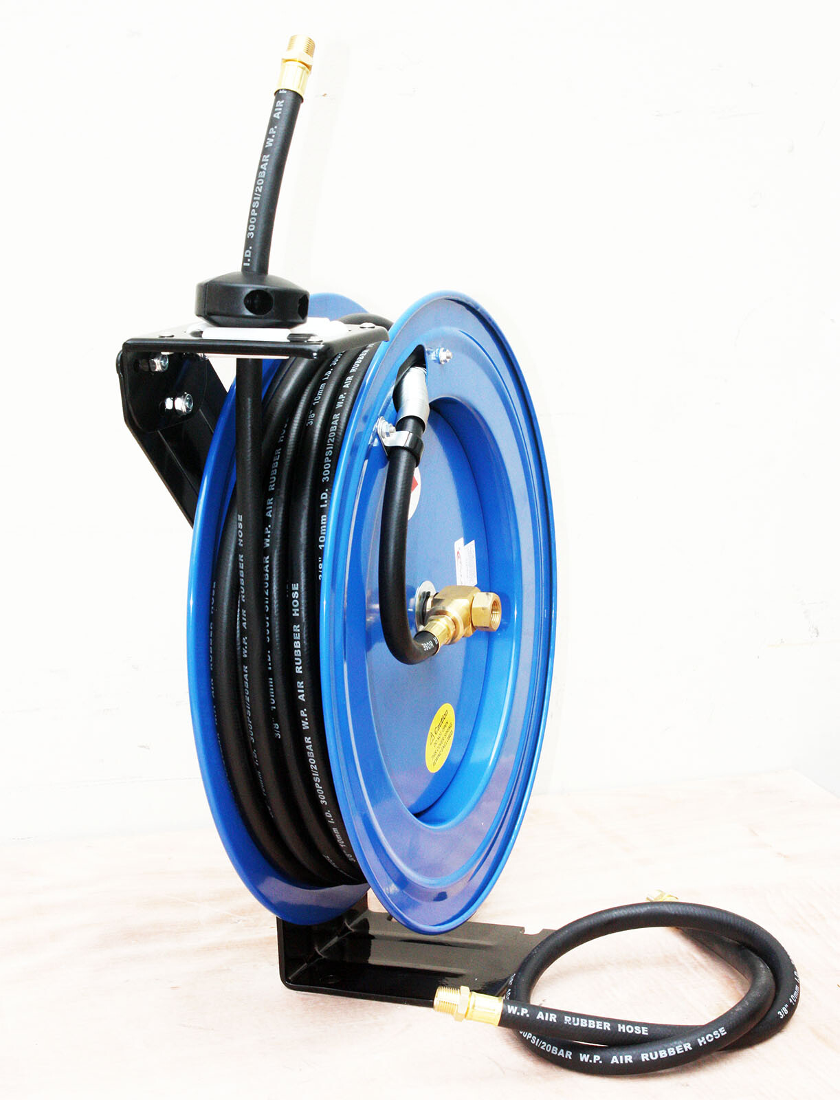 Pneumatic 50’ Retractable Air Hose Reel w/ 3/8" x 50ft  Rubber Hose & Lead Hose