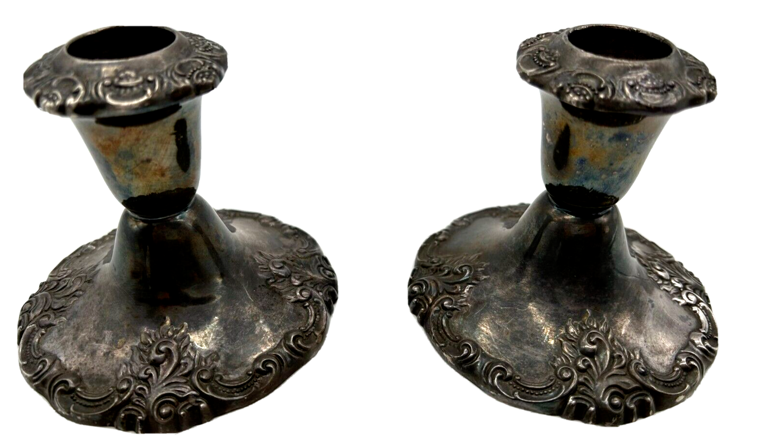 Wallace Baroque Pair of Silver Weighted Candlesticks 750