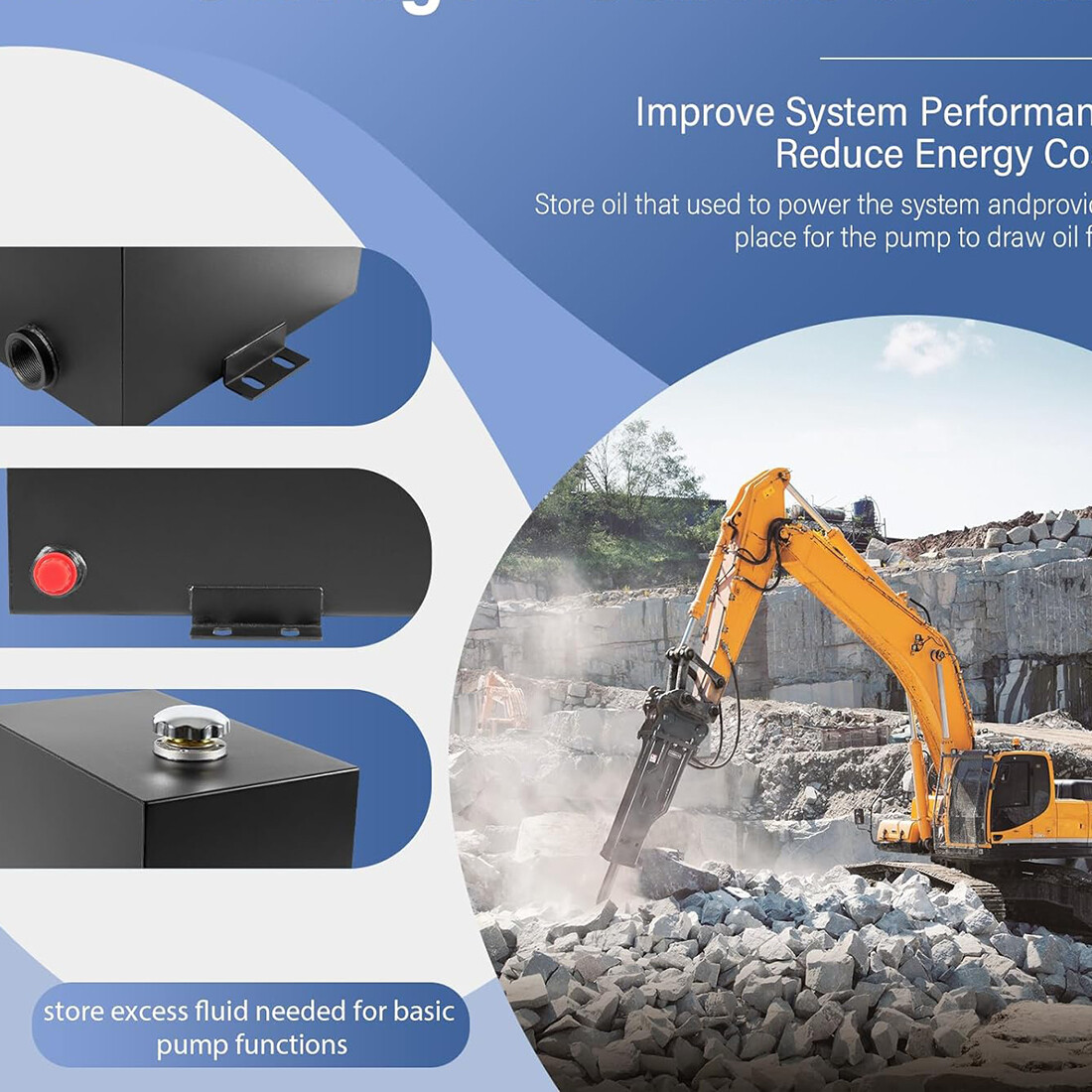 5 Gallon 14 Gauge Steel Hydraulic Fluid Reservoir Tank 1.5" Inlet 0.75" Outlet