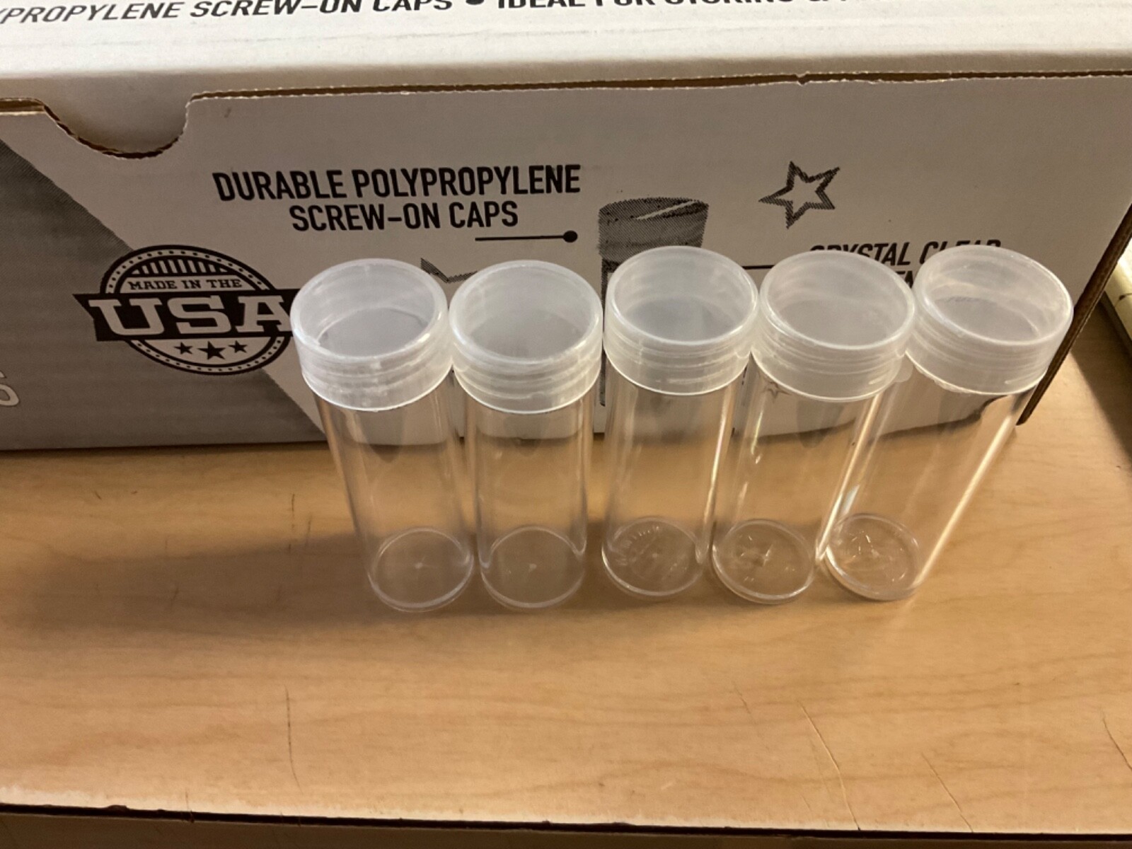 25 New Mixed Round Coin Tubes for 1/2 Doll., Qtr., Dime, Nick., Penn.Made in USA