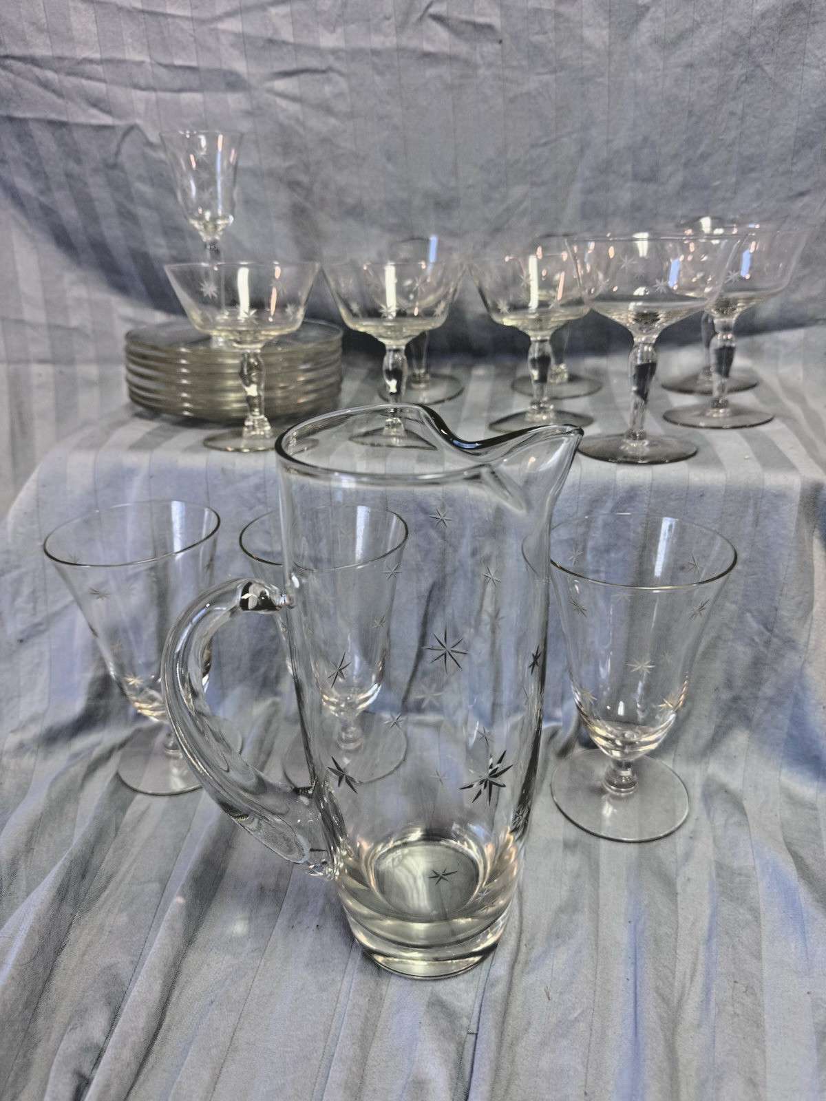 Vintage 1950s MCM Atomic STAR DUST by C G QUARTEX Cocktail Set Pitcher and More