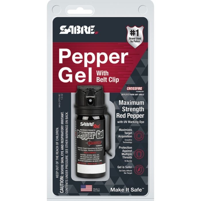 Sabre Crossfire Pepper Gel Max Strength With Belt Clip Deploys From Any Position