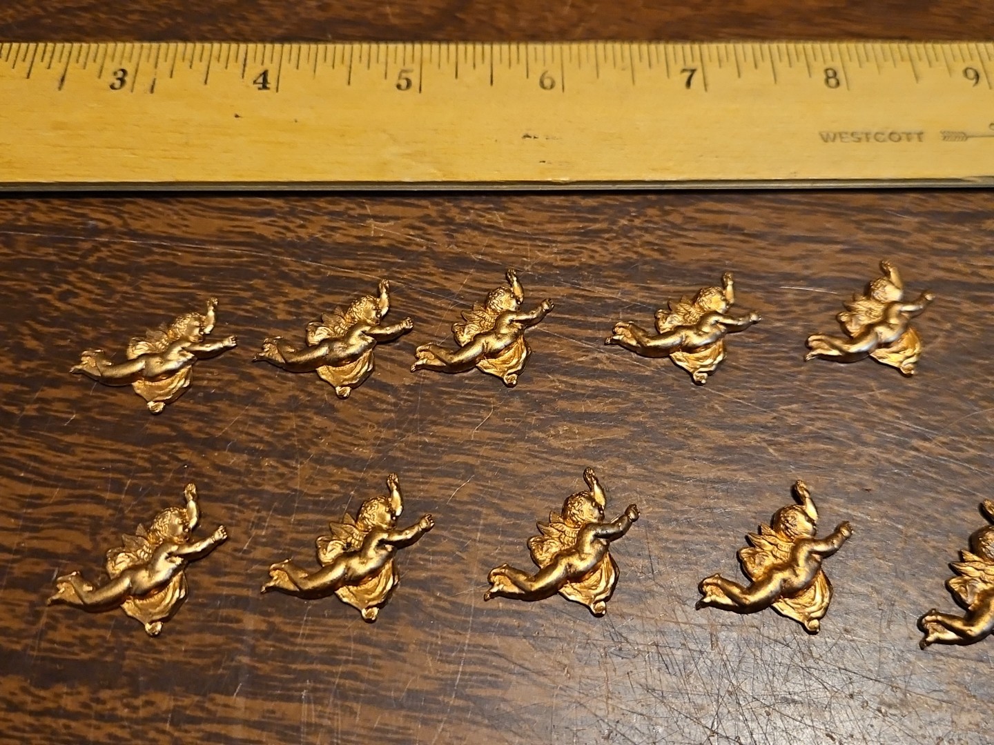 Lot Of 10 Flying Cherubs France Vintage 60s Brass Stampings Findings Jewelry