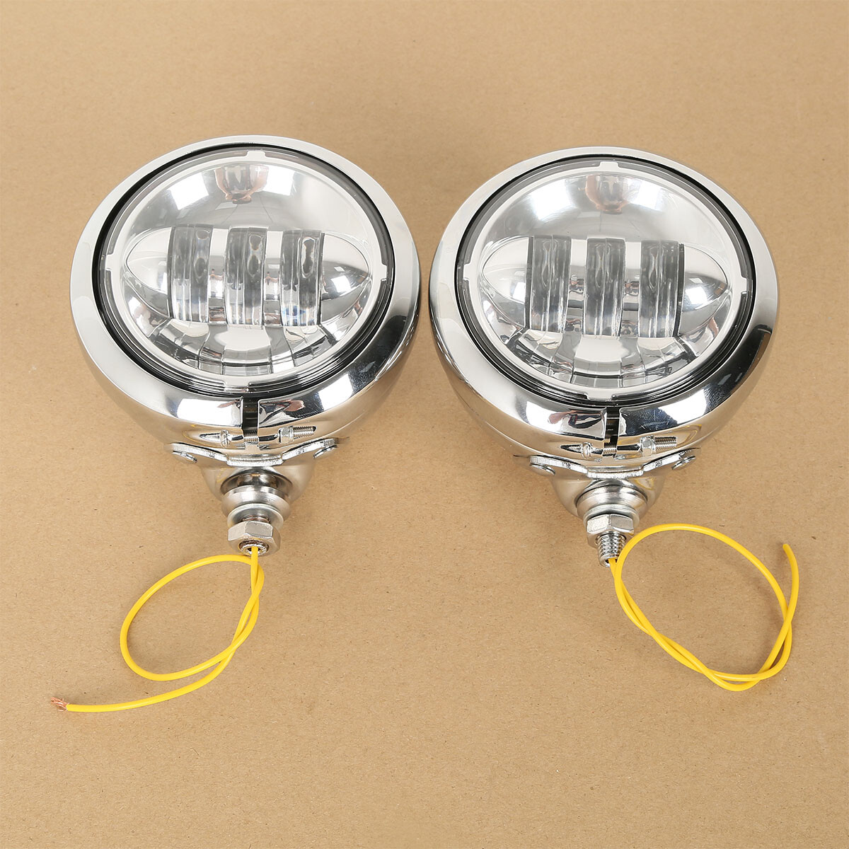 Chrome 4-1/2" Auxiliary Fog Passing Lights & Housing Bucket For Harley Davidson
