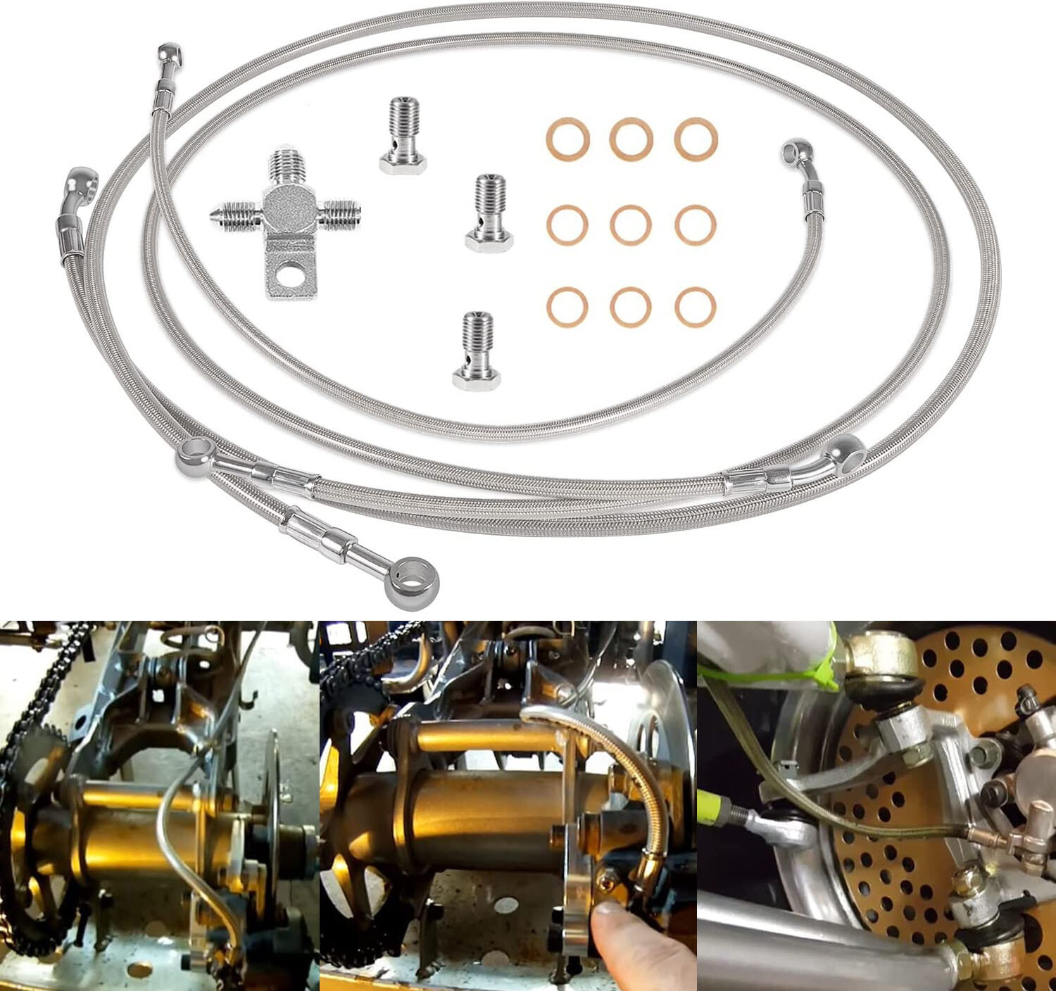 Front Stainless Steel Braided Brake Line kit For Yamaha Banshee 350 1987-2015