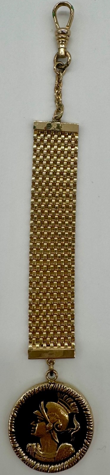 Vintage Swank Roman Soldier Keychain Watch Fob Gold Tone Mesh Mid Century