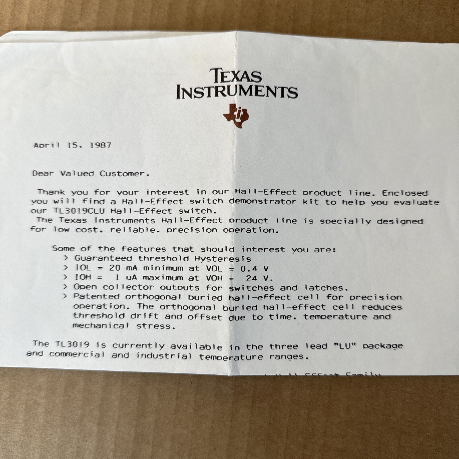 NOS RARE TEXAS INSTRUMENTS HALL EFFECT SWITCH DEMONSTRATOR KIT LINEAR CIRCUITS